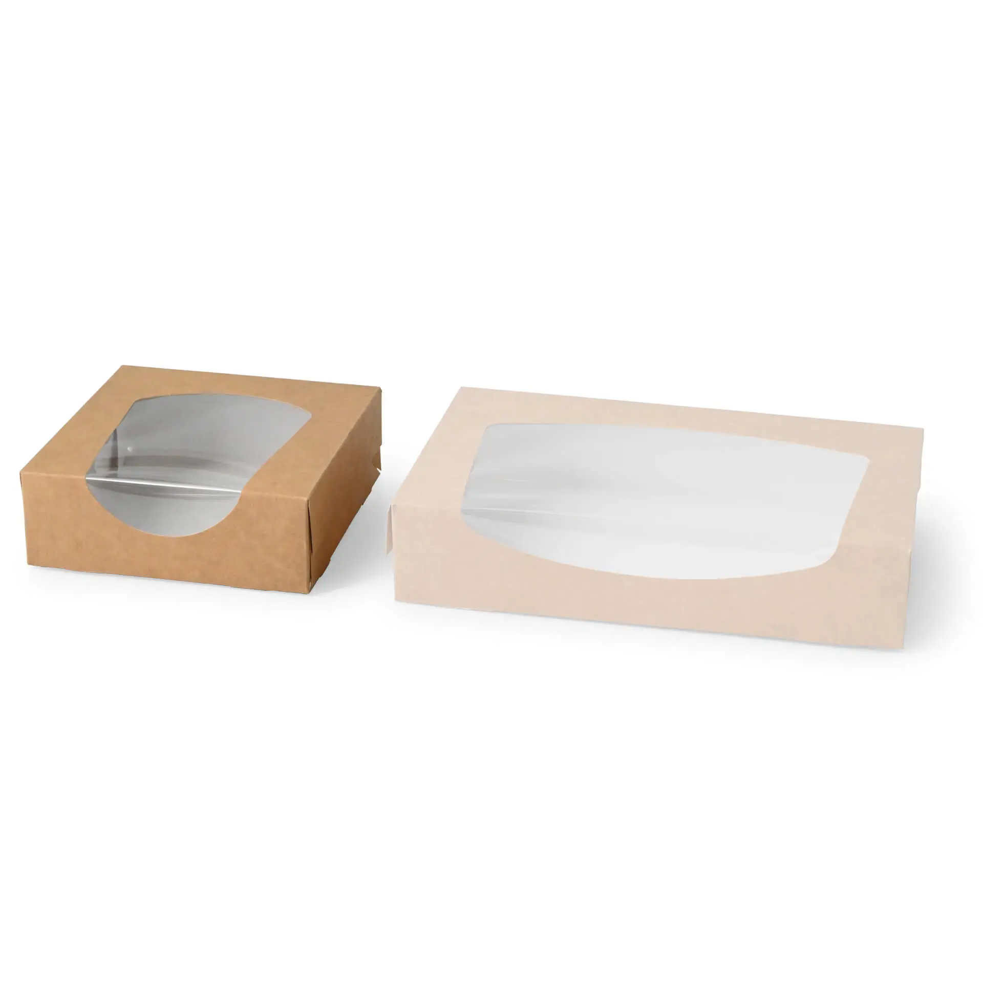 Cardboard-window boxes 12 x 12 x 4 cm, 600 ml, cellulose-window, brown, foldable