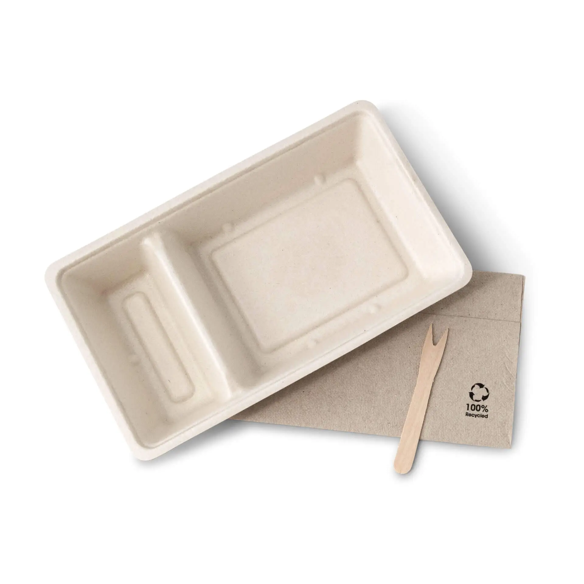 Sugarcane-fries-trays, 2 compartments, 12 x 20 x 3,5 cm