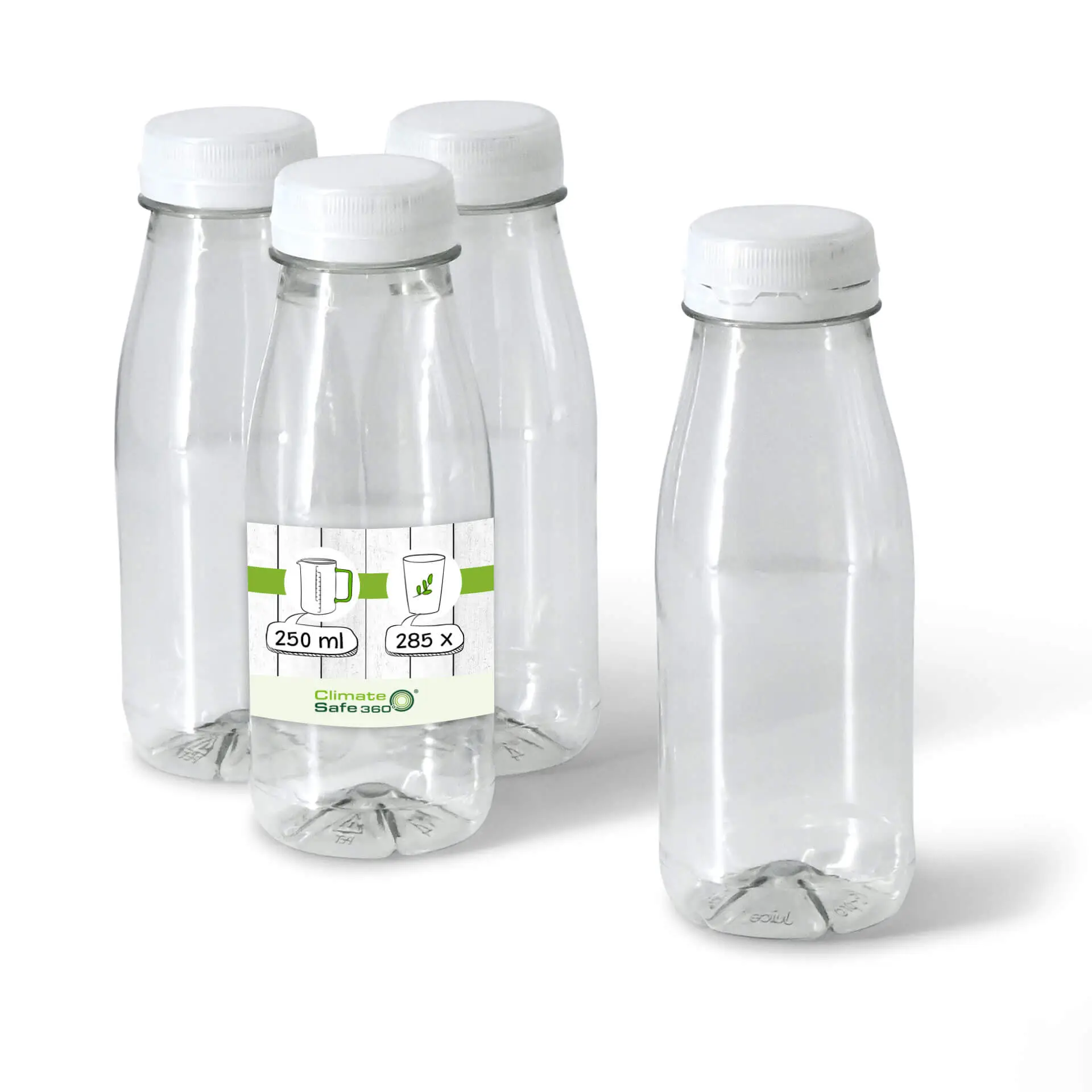 250 ml / 9 oz rPET-bottles, clear, white lid