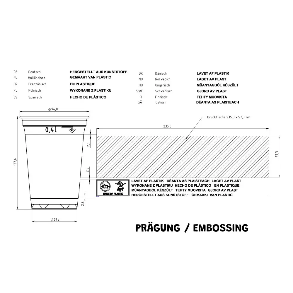 16 oz PLA transparent cups, Ø 95 mm