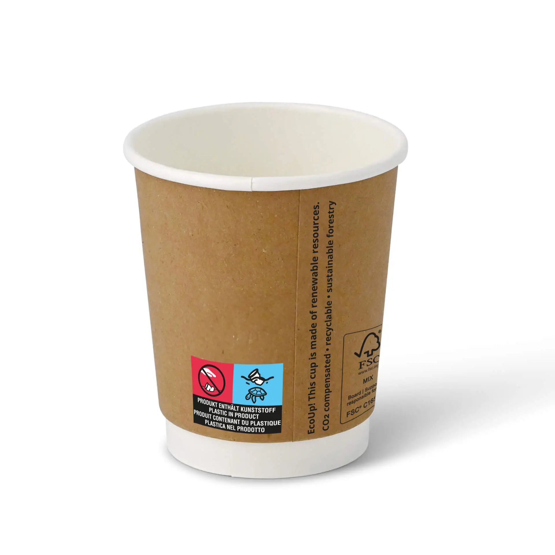 8 oz Take away coffee cups (coated), double-walled, Ø 80 mm, brown, inner white