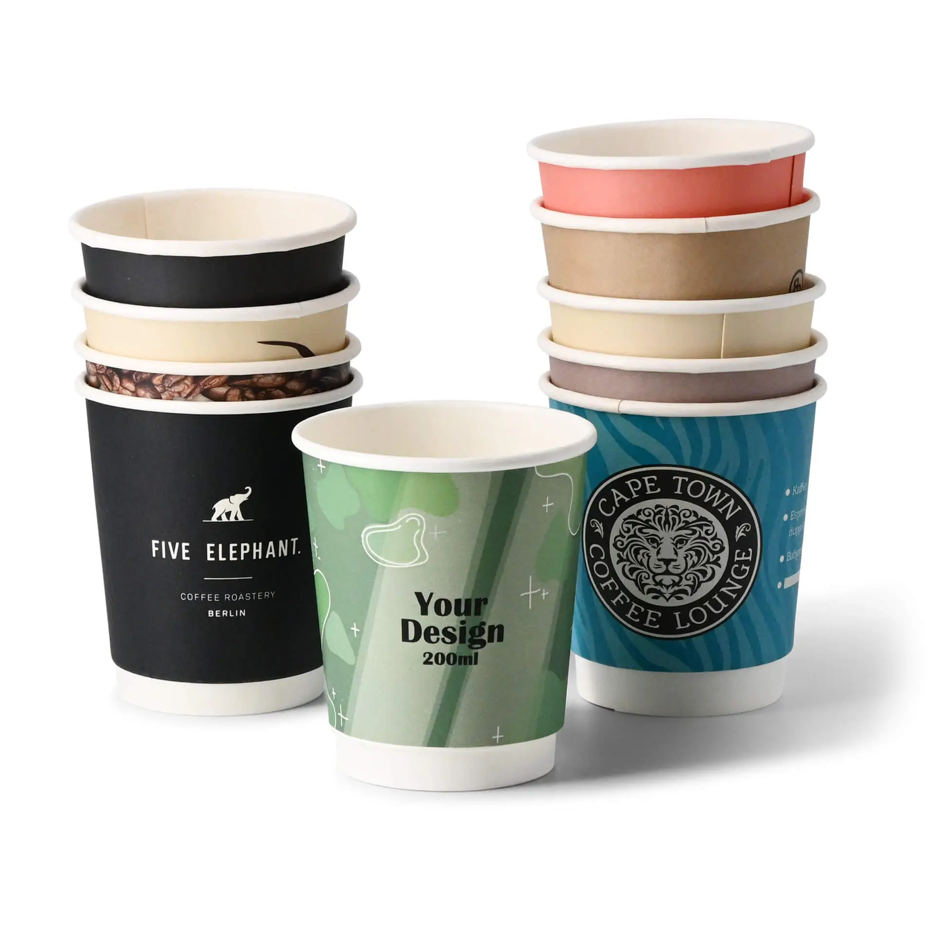 Printed take away coffee cups, double wall 8 oz, glossy