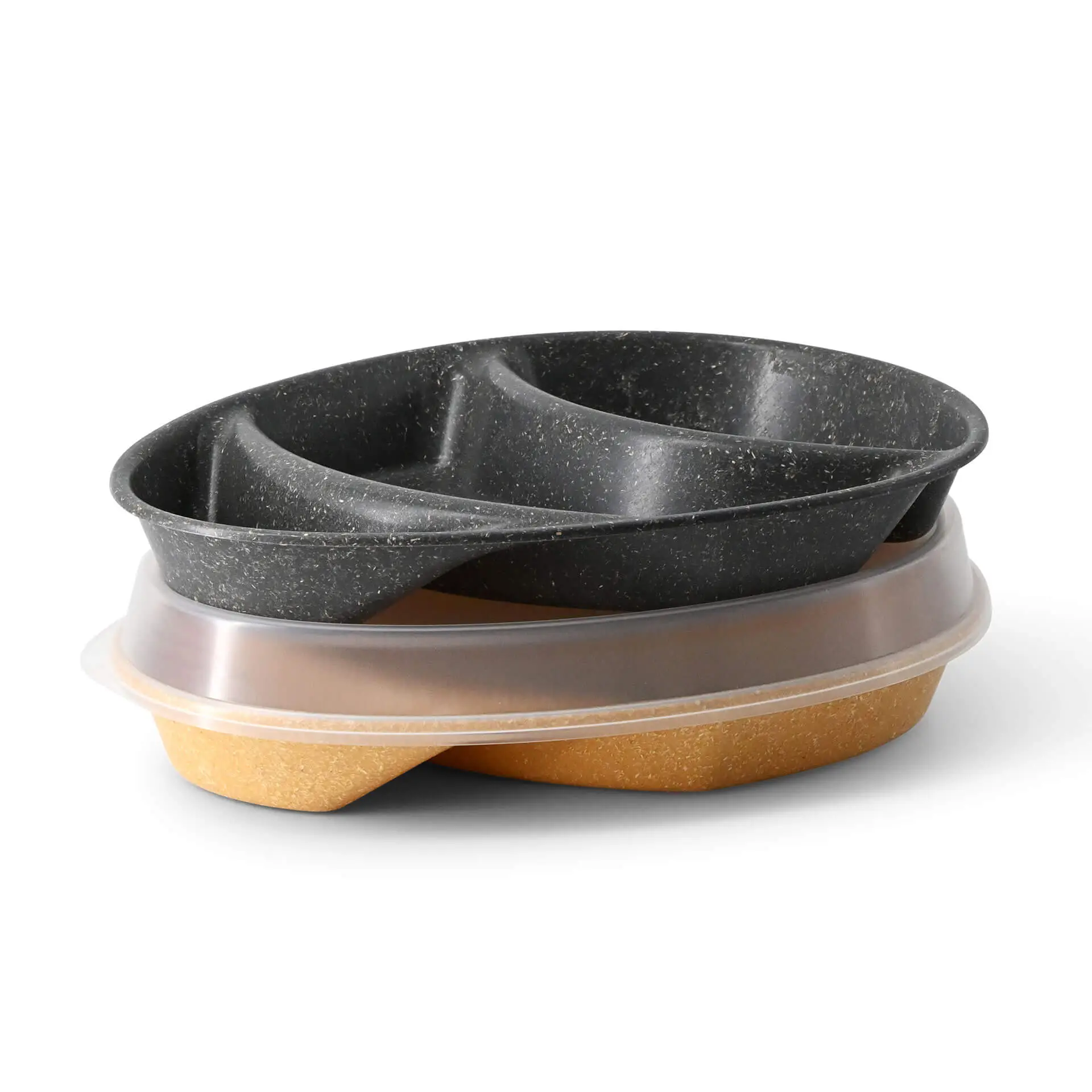 Reusable divided plates "merways Plate" 27.5 × 20 × 3.5 cm, 3 compartments, teardrop, pepper / grey