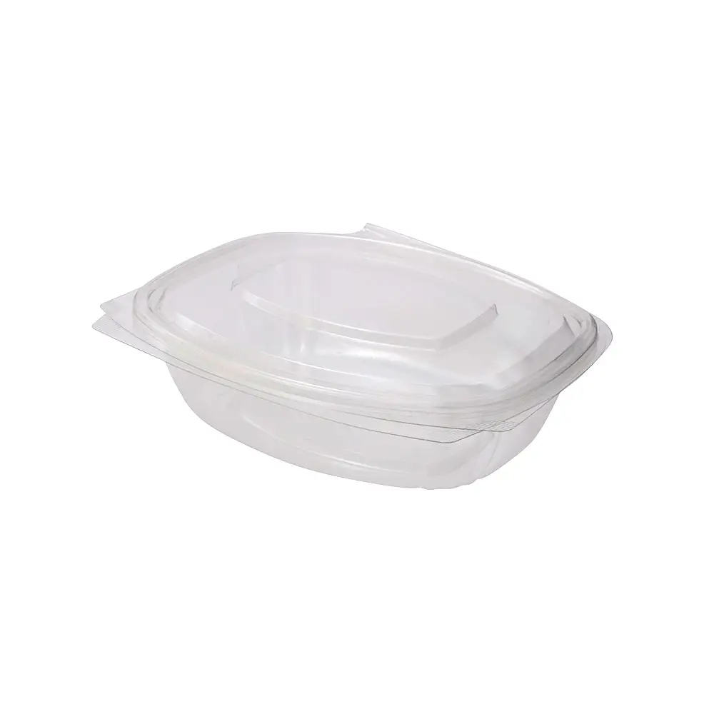 rPET fine food container 750 ml, hinged lid, rectangular