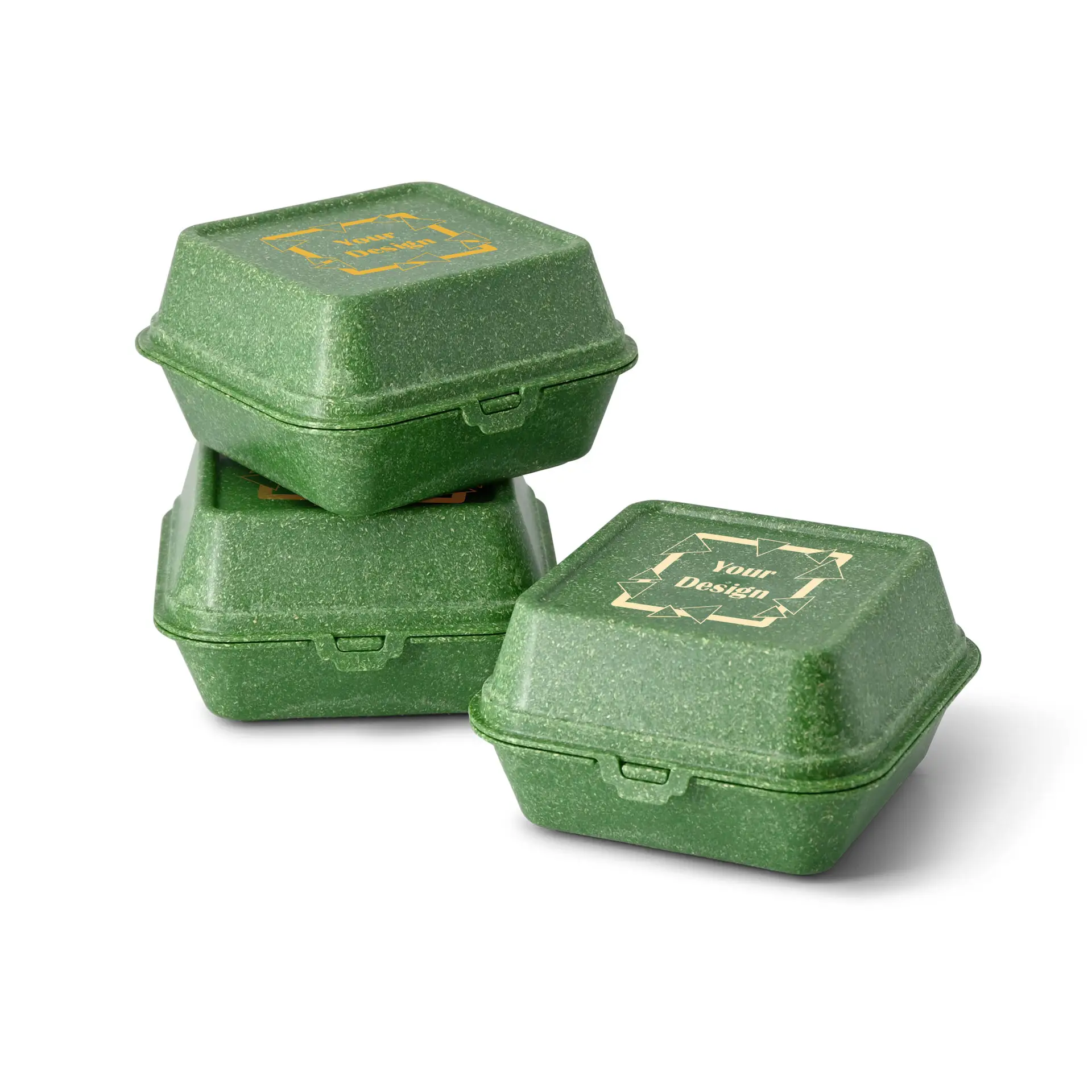 Reusable burger boxes printing "merways Box"  (1 surface) 16 x 15 x 8.5 cm, spinach / dark green