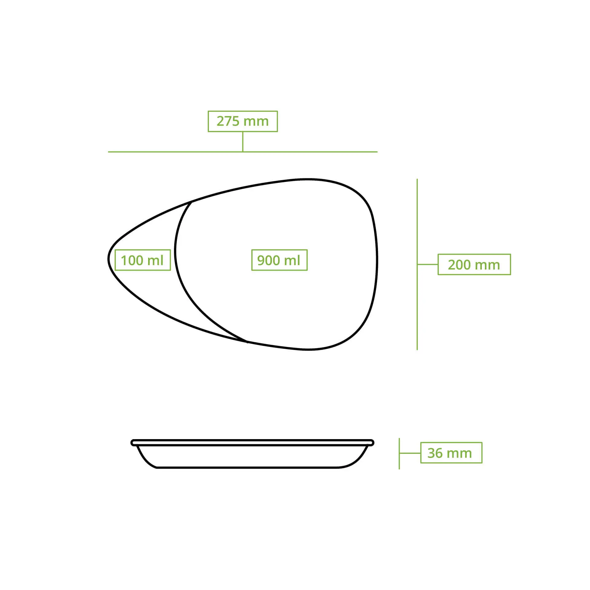 Reusable divided plates "merways Plate" 27.5 × 20 × 3.5 cm, 2 compartments, teardrop, pepper / grey