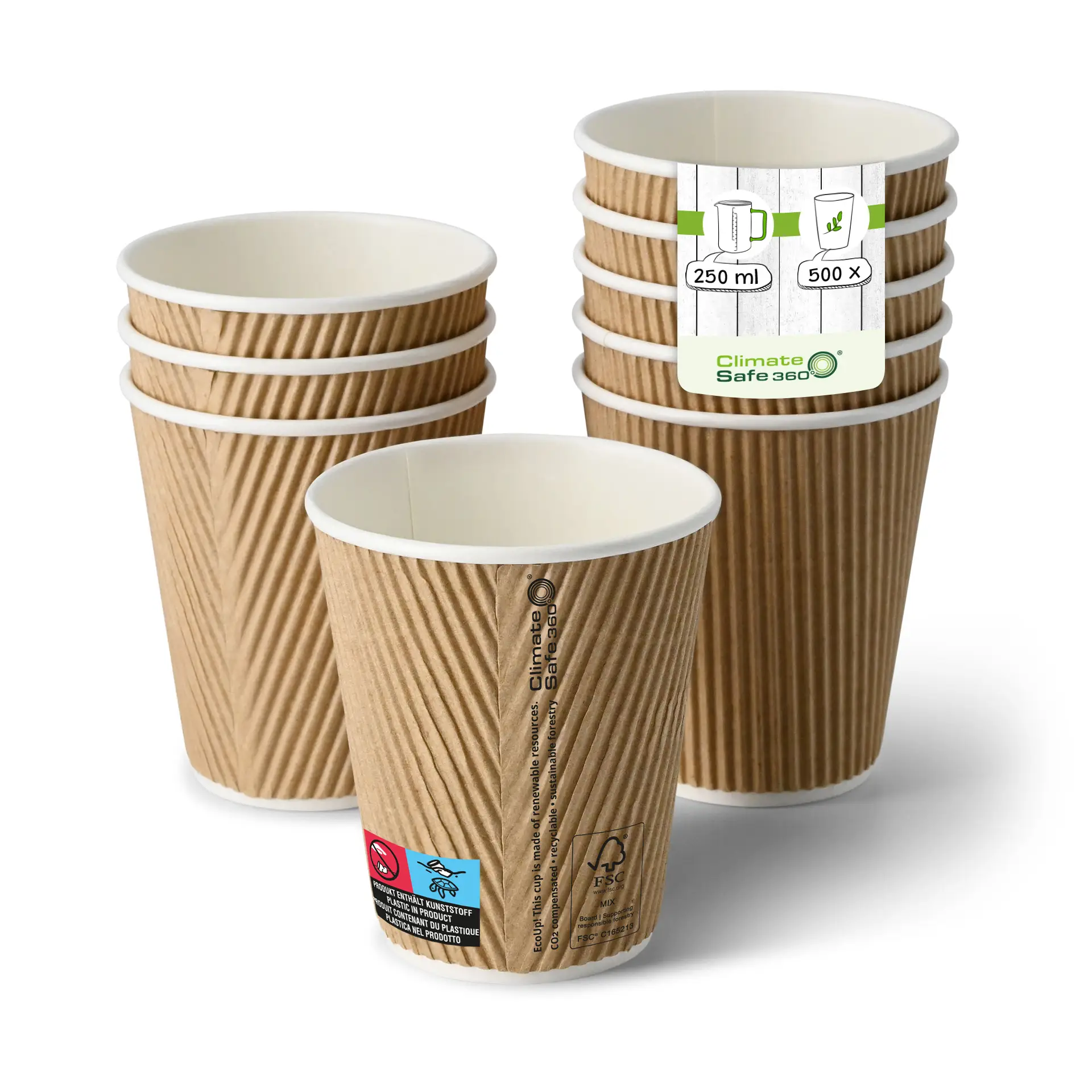 10 oz Take away coffee cups (coated) / Ripple cups, Ø 80 mm, brown, inner white