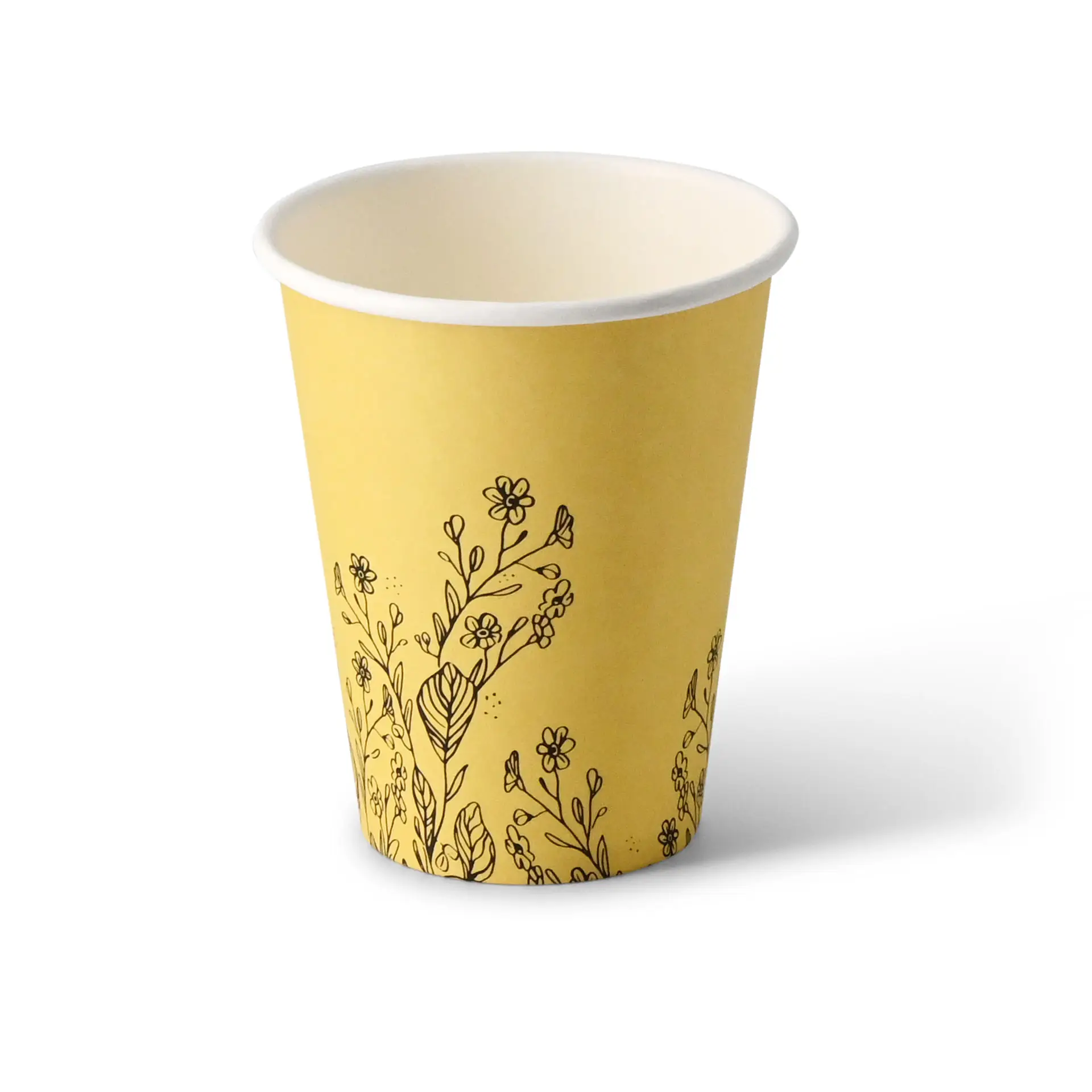 8 oz Paper cups spring 'Flowers' single wall, Ø 80 mm, yellow