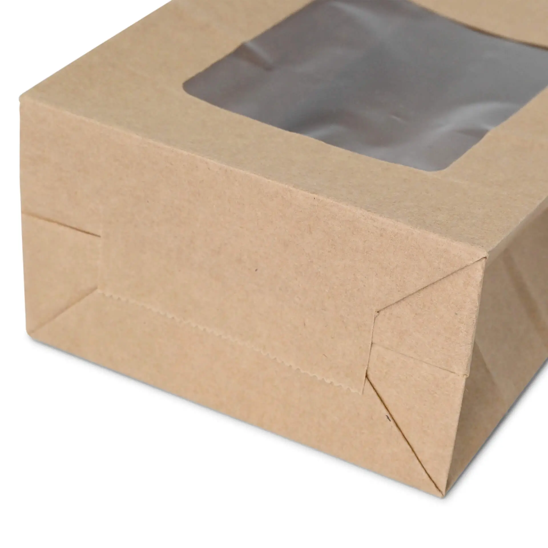 Block bottom-bags with PLA-window M, 11 x 6 x 23,5 cm, brown, kraft paper