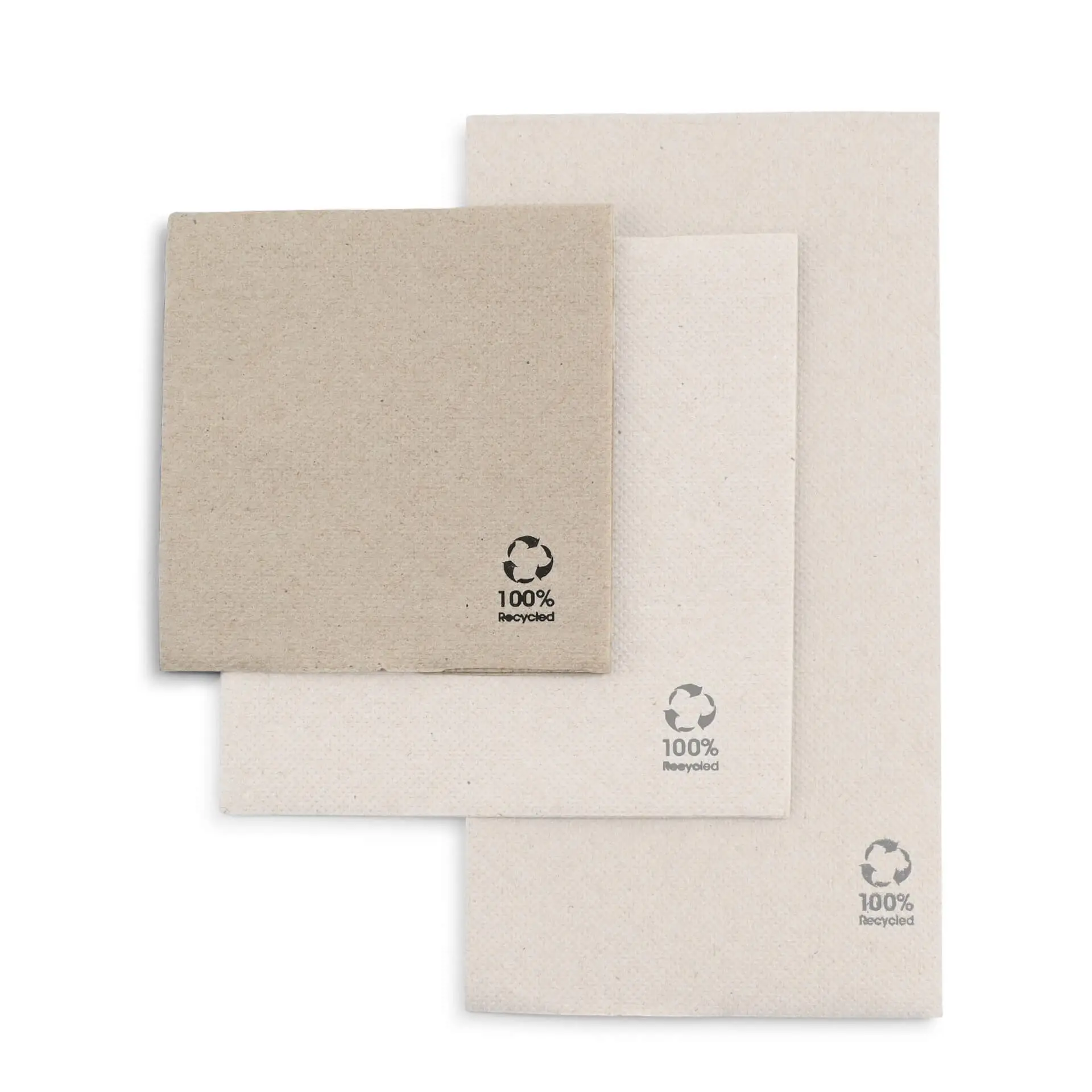 Cocktail napkins made of recycled paper (Premium) 20 x 20 cm, 2-ply, 1/4 fold, unbleached