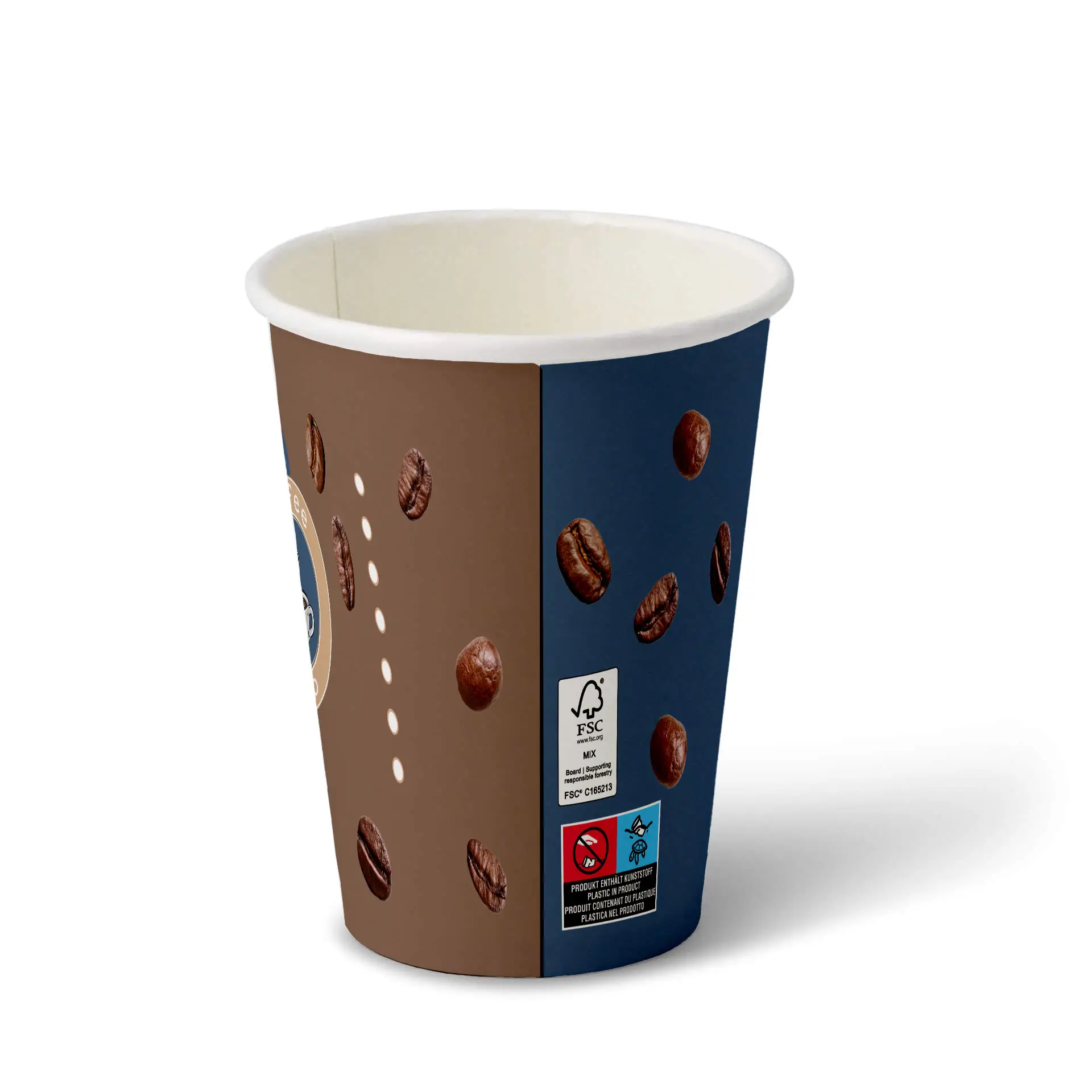 12 oz Printed take away coffee cups, Ø 80 mm, white