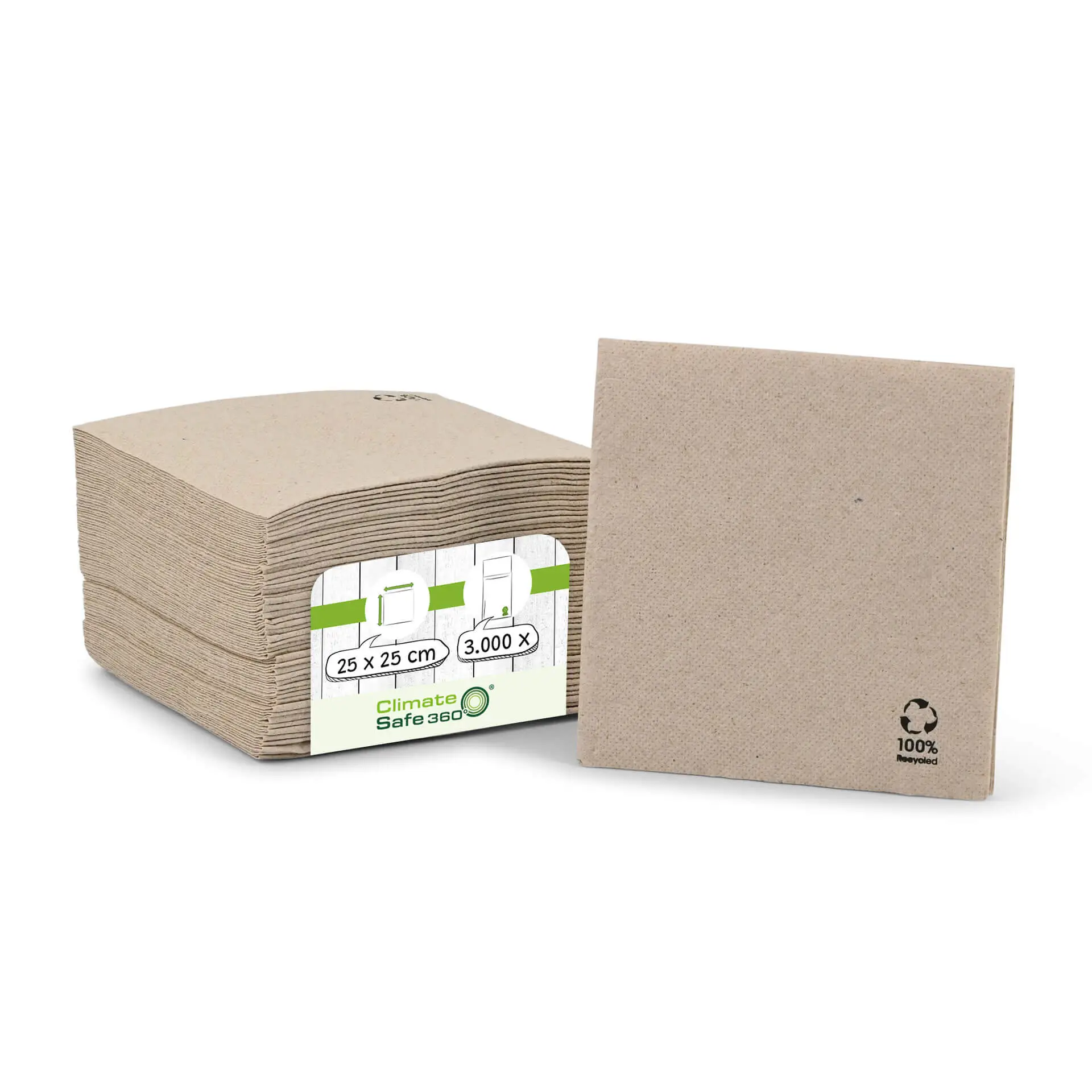 Napkins made of recycled paper (Premium) 25 x 25 cm, 2-ply, 1/4 fold, unbleached