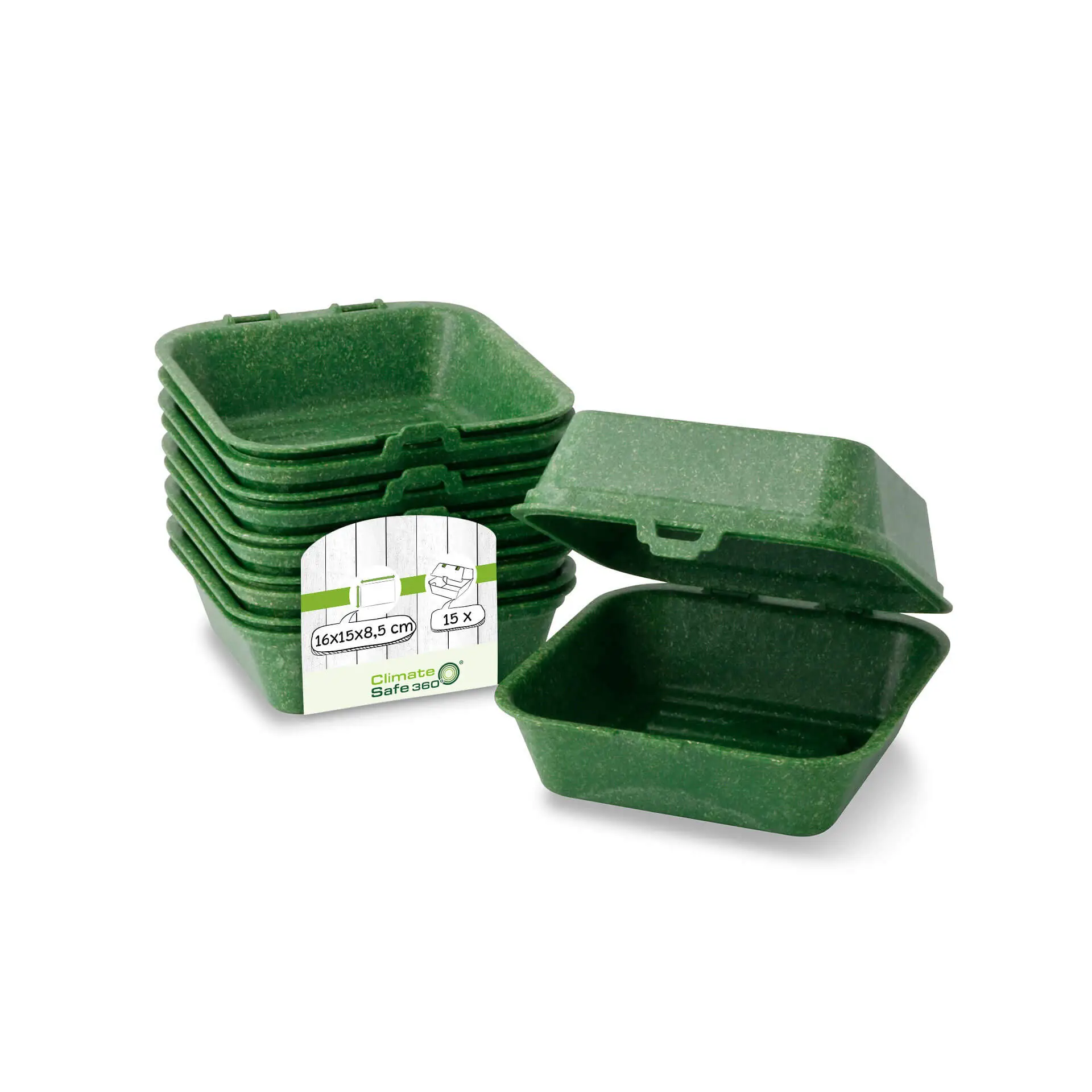 Reusable burger boxes "merways Box" 16 x 15 x 8.5 cm, spinach / dark green