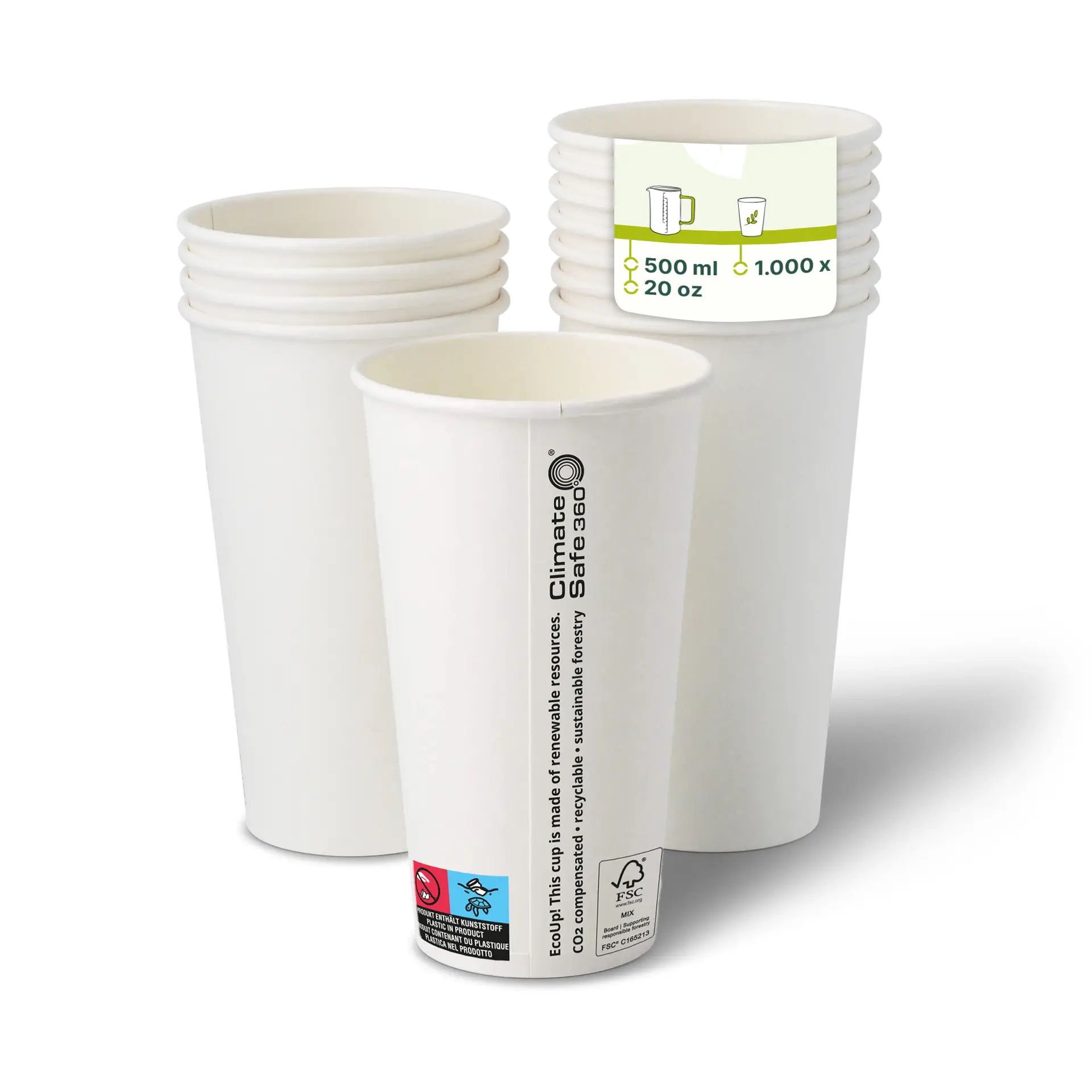 20 oz Paper cups (coated), Ø 90 mm, white