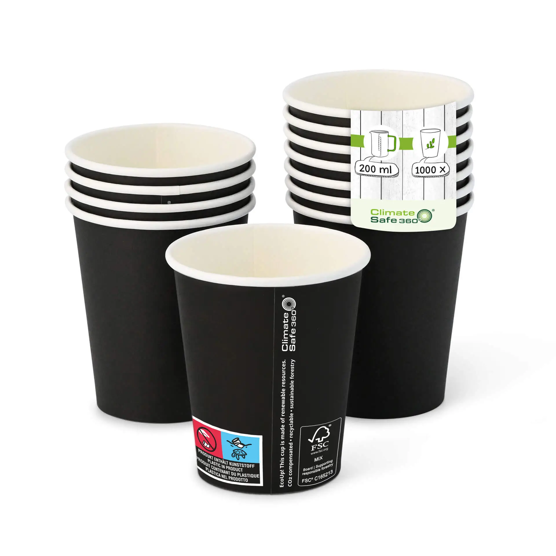 8 oz Paper cups (coated), Ø 80 mm, black