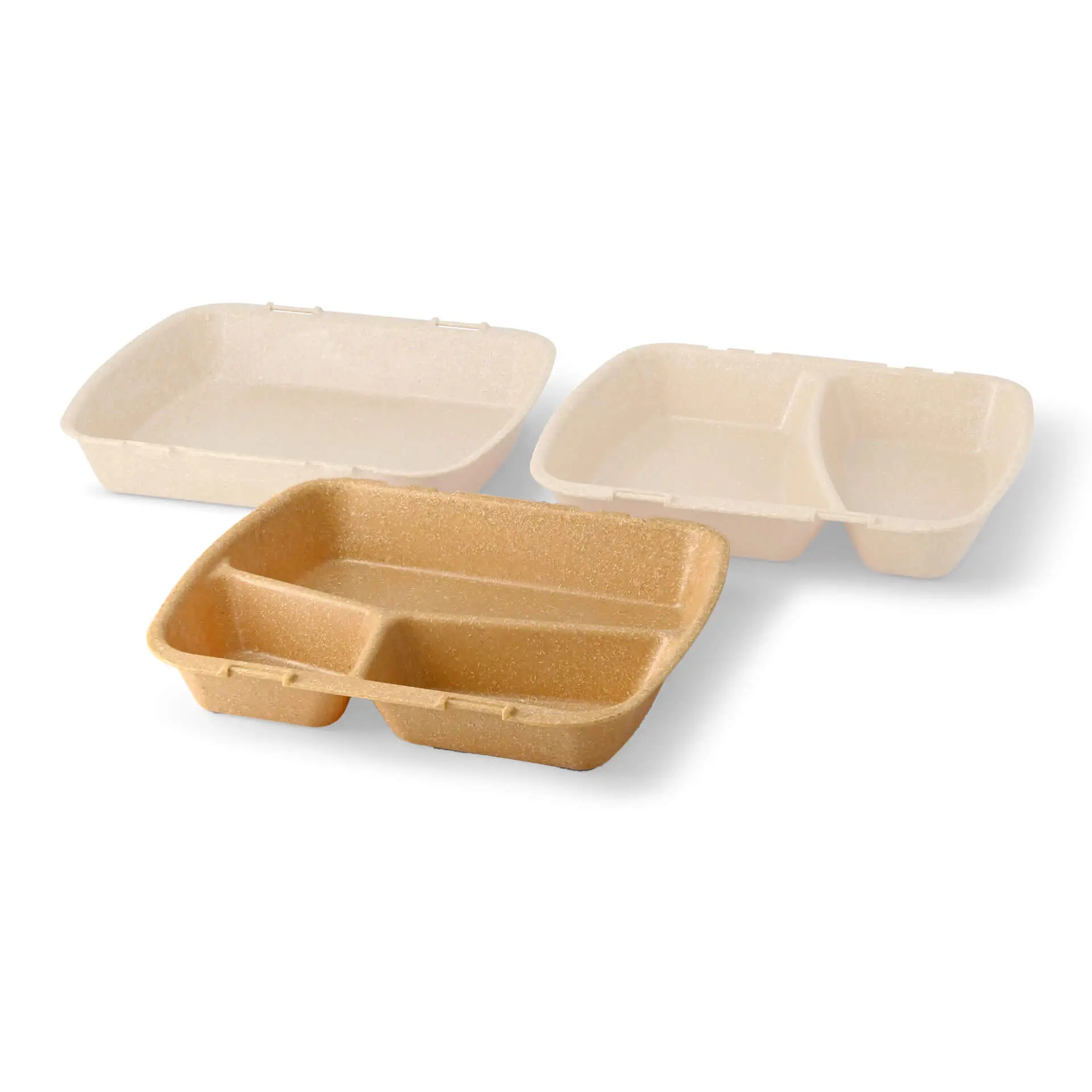 Reusable meal container "merways Box" 24.5 x 20 x 4.5 cm, 2 compartments, HP4/2, caramel / brown