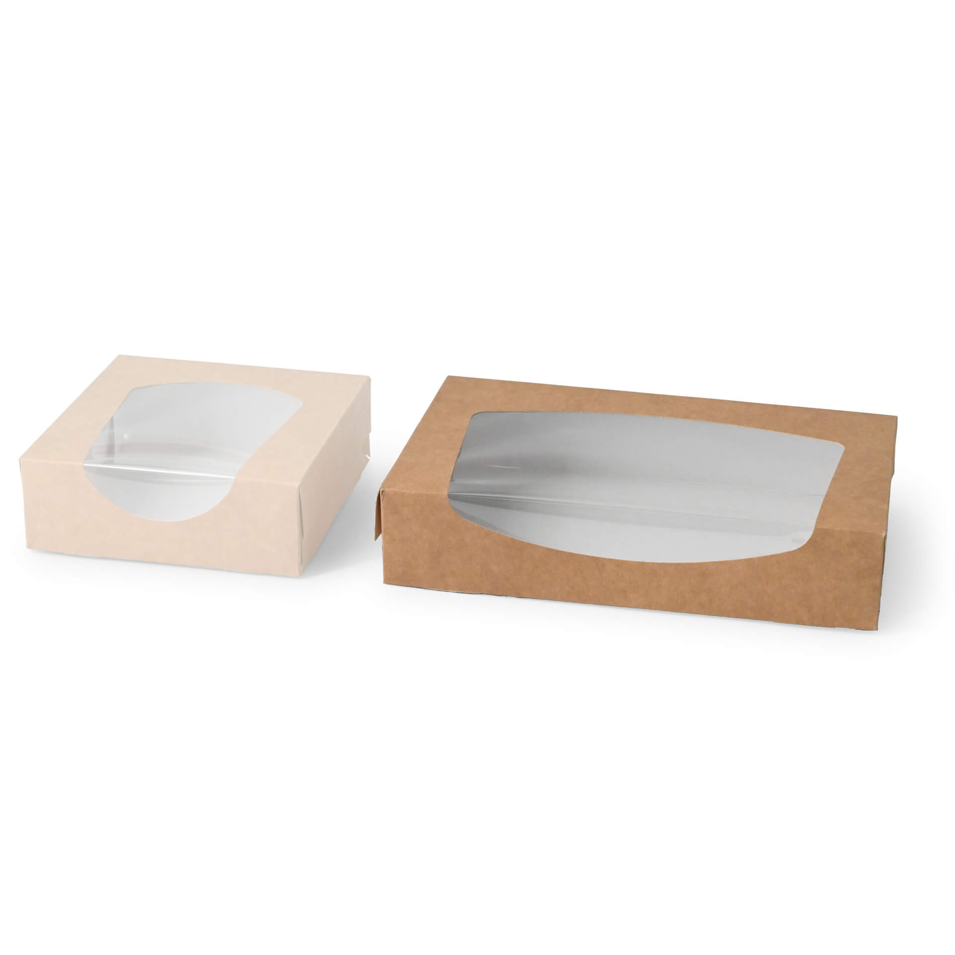 Karton-Sichtfenster-Schachteln 20 x 12 x 4 cm, 900 ml, Zellulose-Fenster, außen braun, innen weiß, faltbar