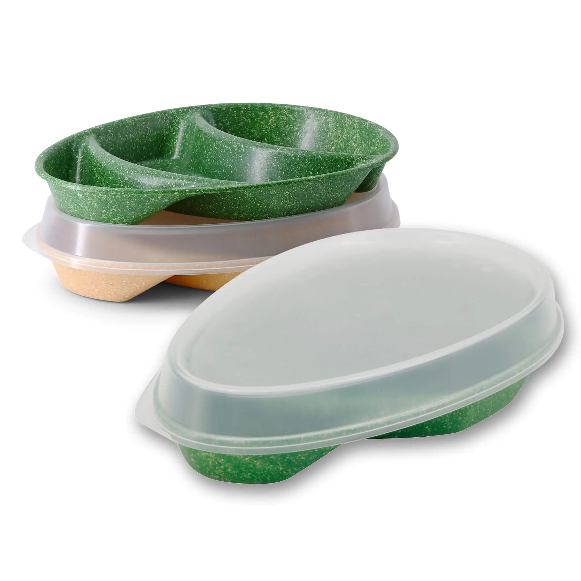 Reusable menu-plates "merways Plate" 27,5 x 20 x 3,5 cm, 3 compartments, tear drop, spinach / dark green