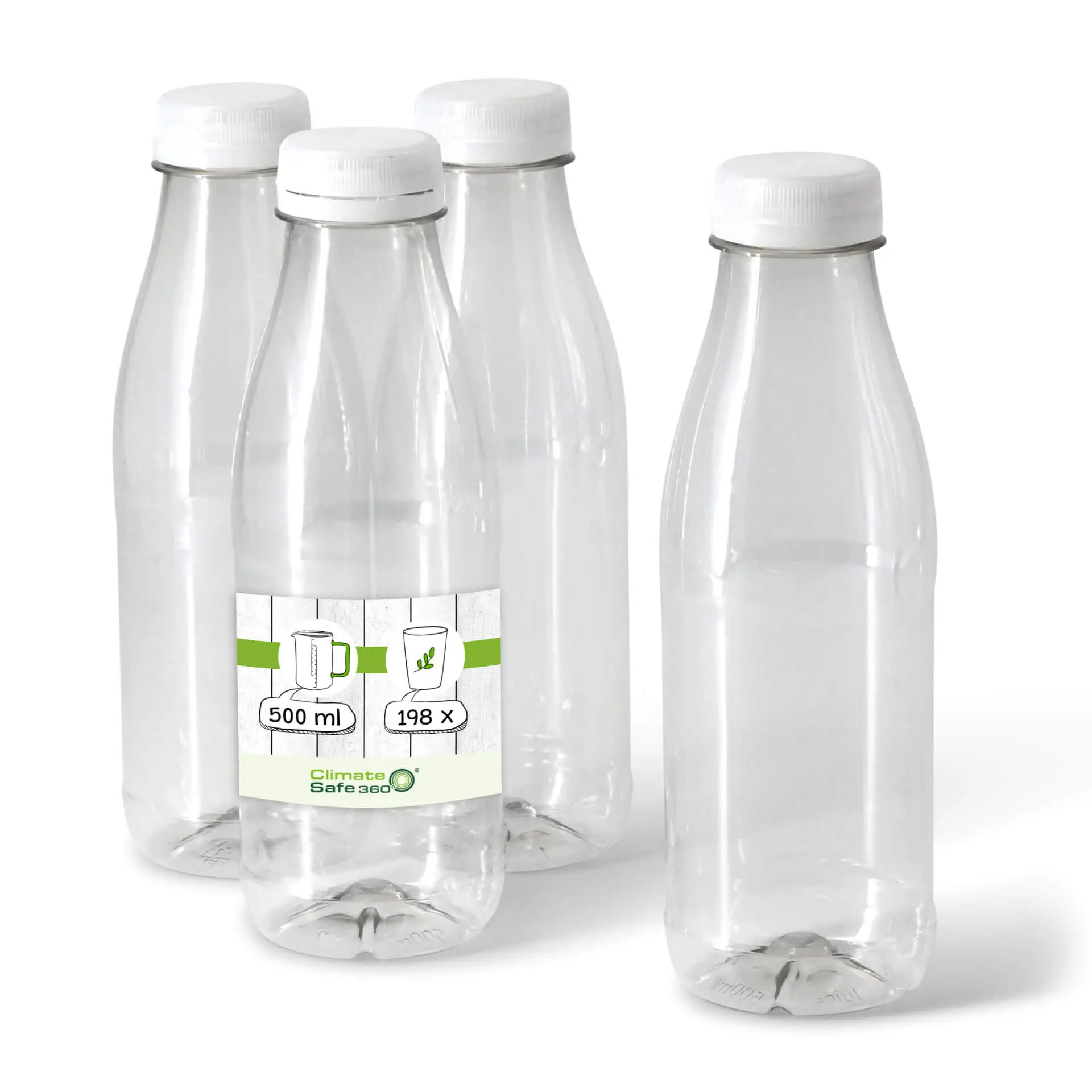 500 ml / 17.5 oz rPET bottles, clear, white lid