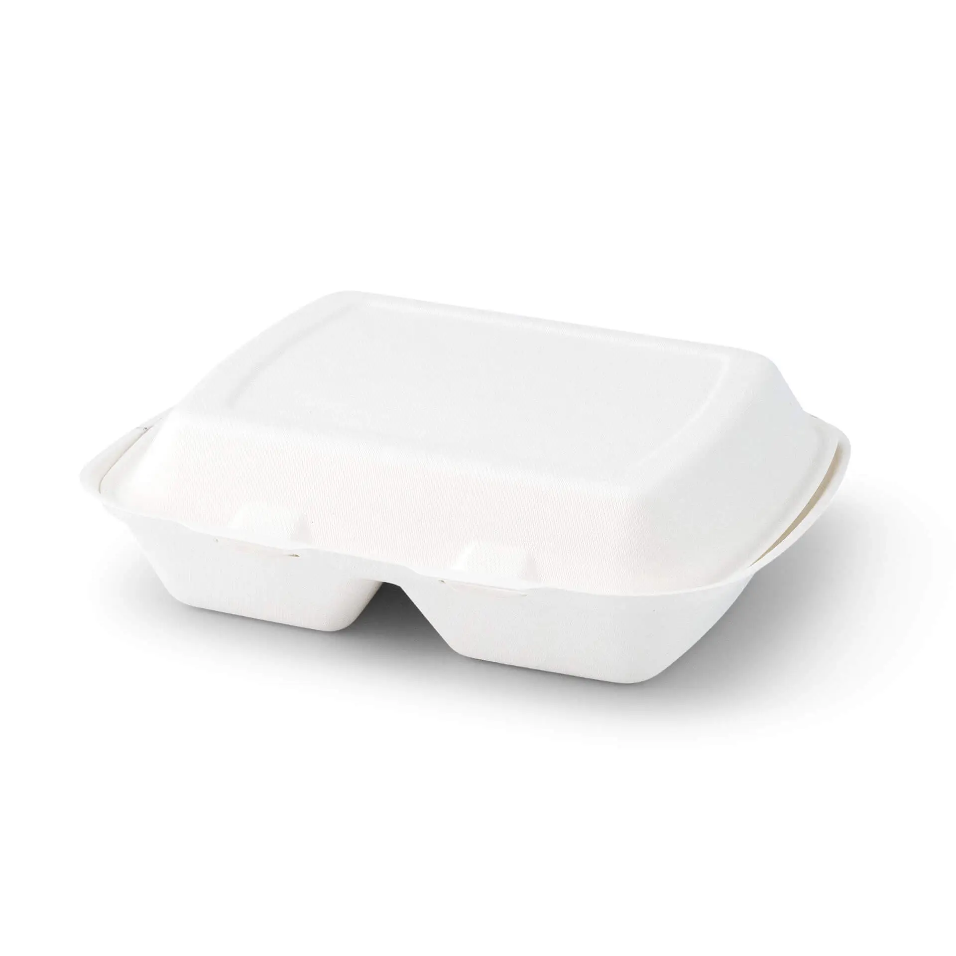 Sugarcane-menu containers 25 x 20 x 7.5 cm, 2 compartments, HP4/2,  hinged-lid, rectangular