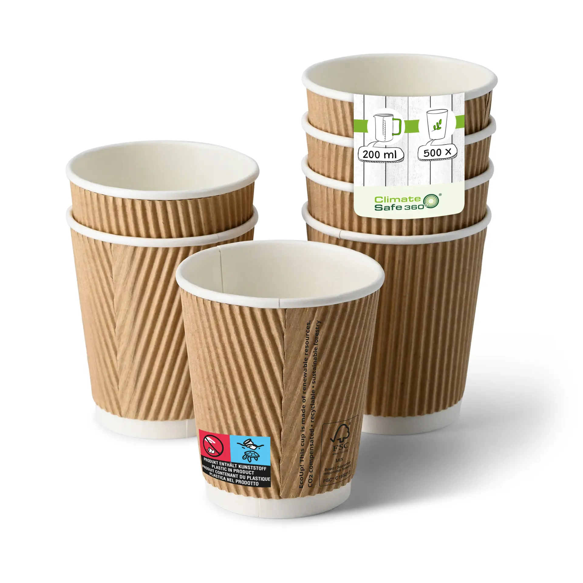 8 oz Take away coffee cups (coated) / Ripple cups, Ø 80 mm, brown, inner white