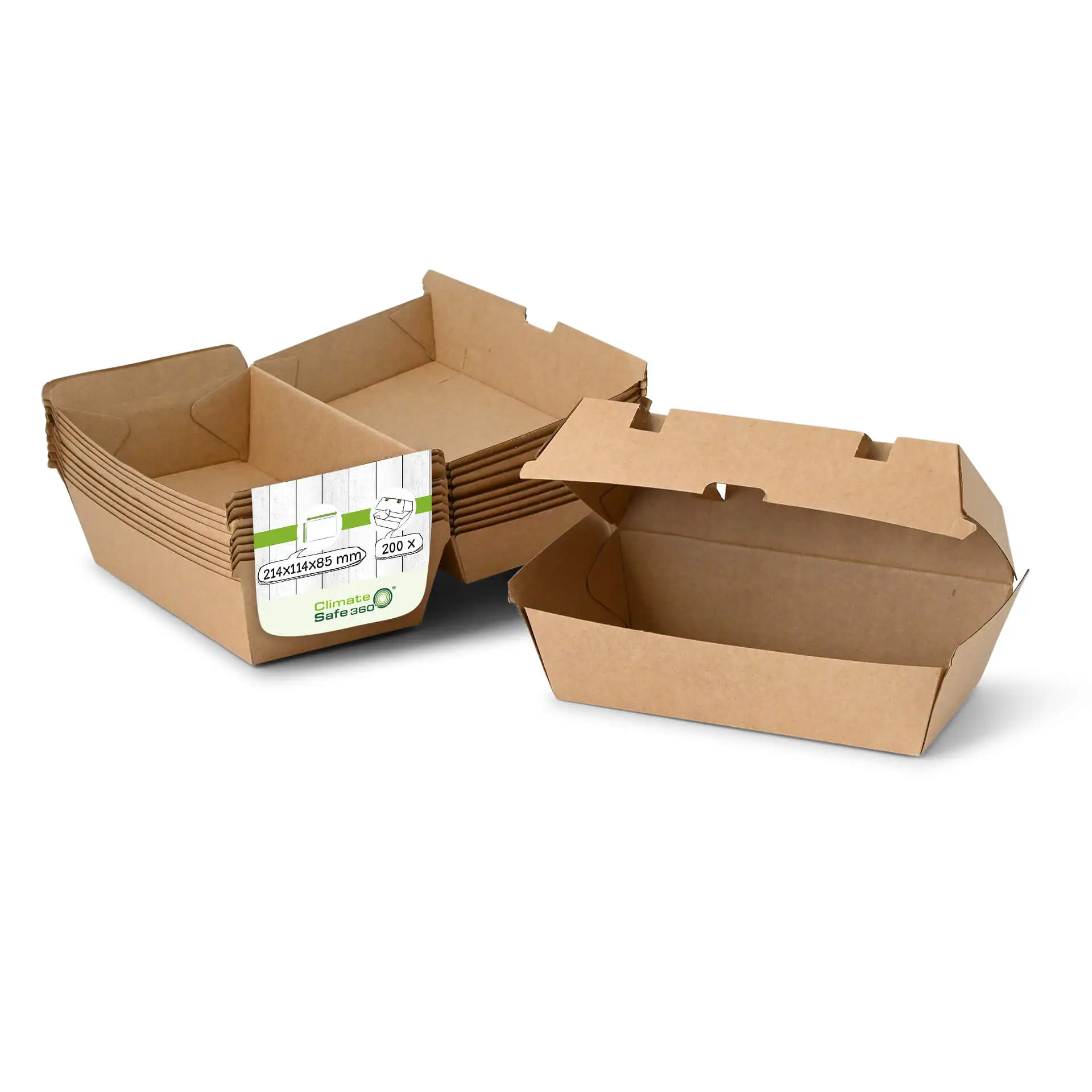 Takeaway-hinged lid boxes 21.4 x 11.4 x 8.5 cm, kraft board