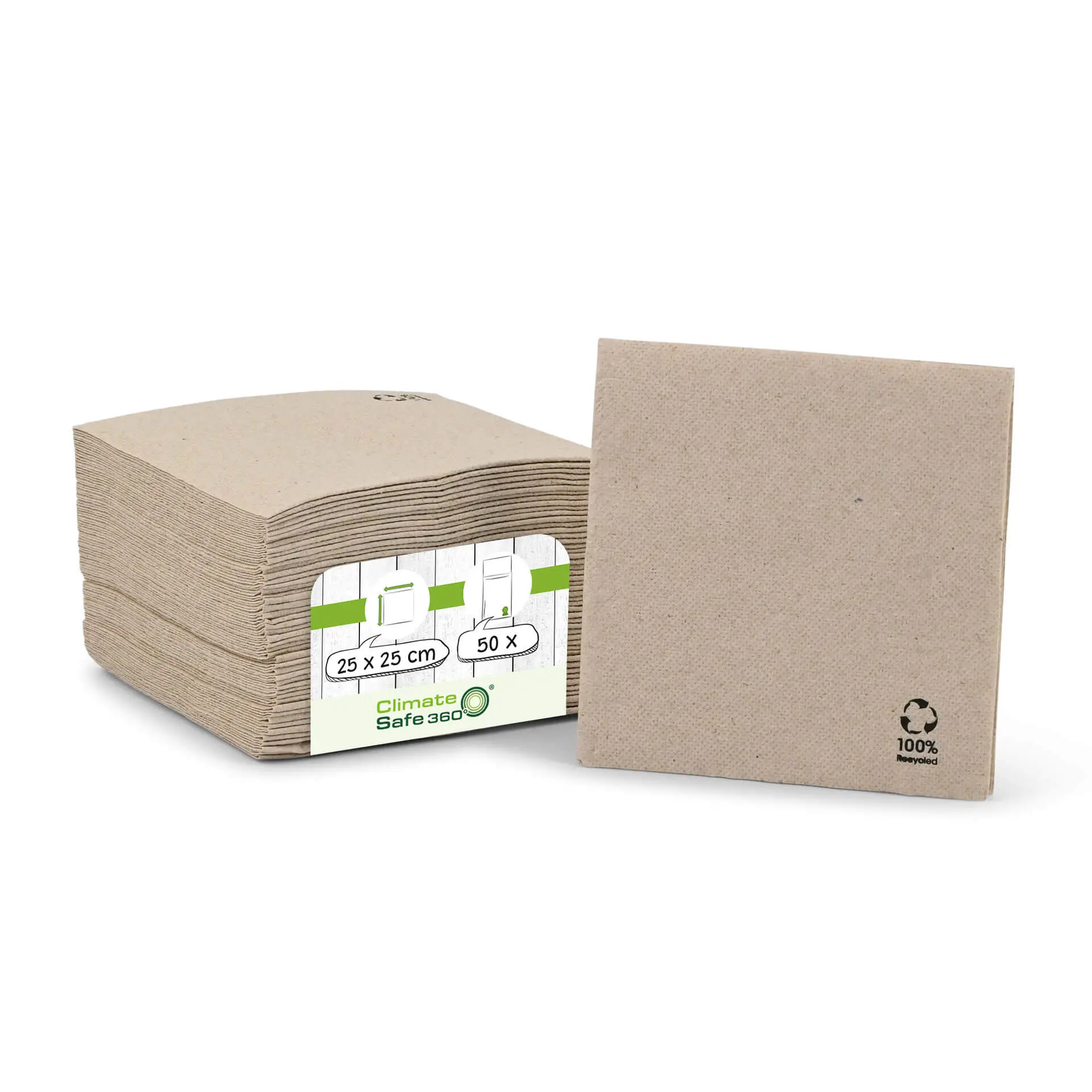 Napkins made of recycled paper (Premium) 25 x 25 cm, 2-ply, 1/4 fold, unbleached