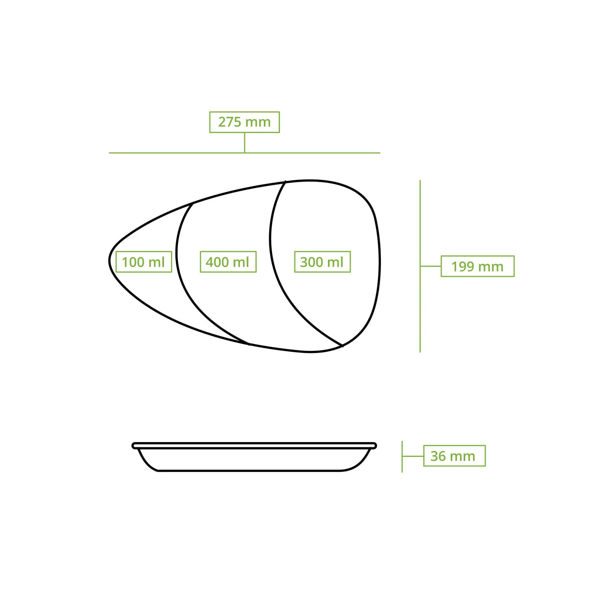 Reusable menu-plates "merways Plate" 27,5 x 20 x 3,5 cm, 3 compartments, tear drop, cashew / creamy white