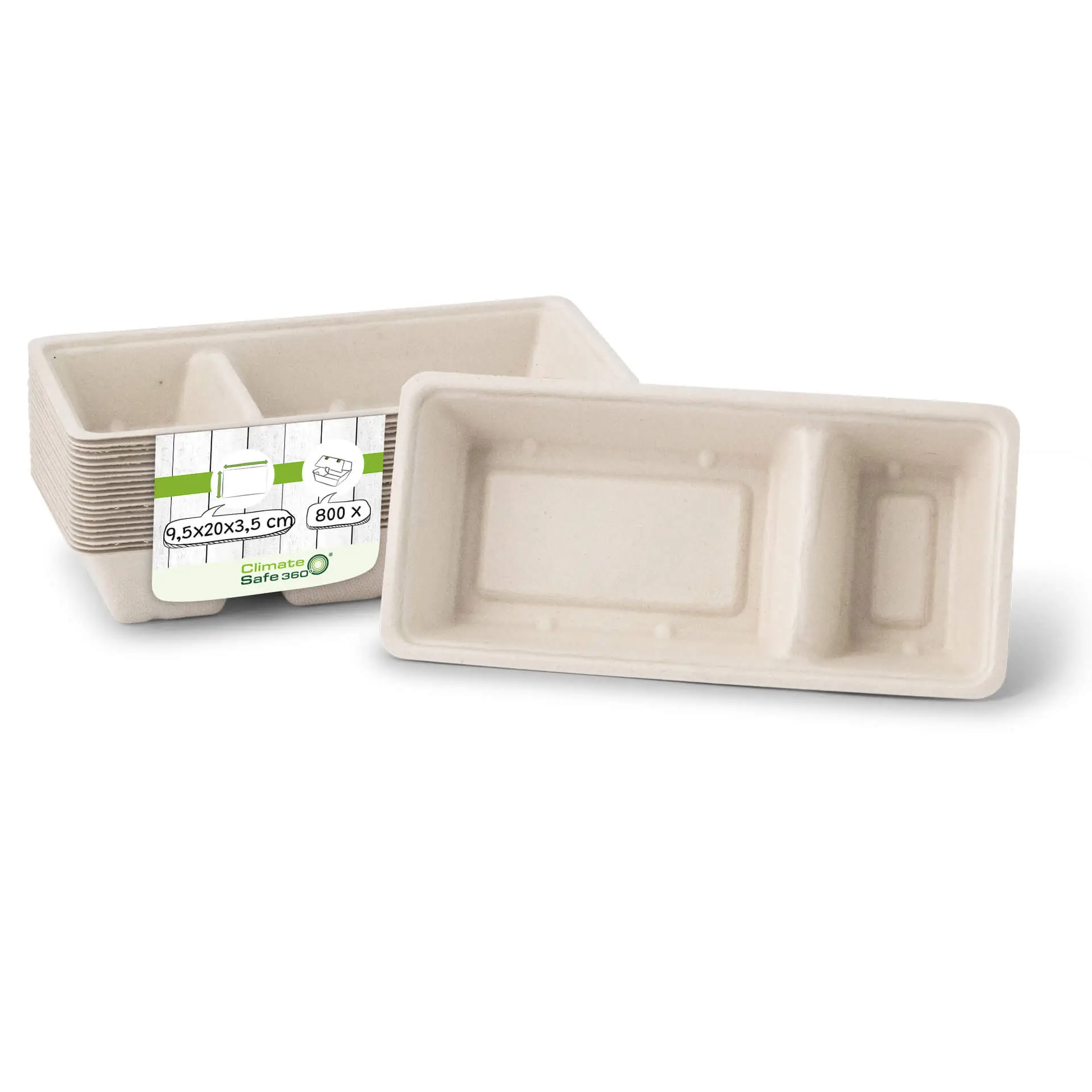 Sugarcane-fries-trays, 2 compartments, 9.5 x 20 x 3.5 cm