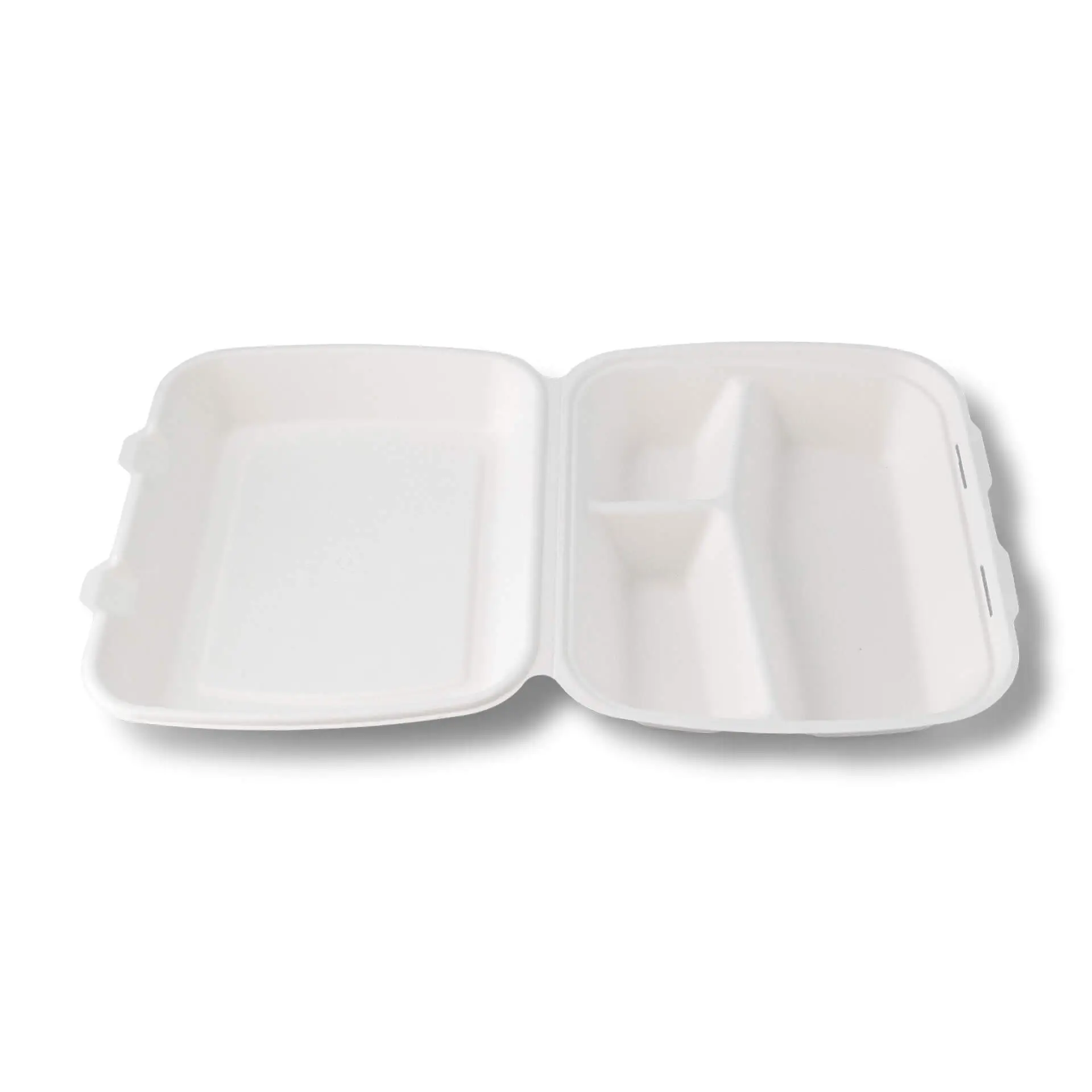 Sugarcane-menu containers 25 x 20 x 7.5 cm, 3 compartments, HP4/3,  hinged-lid, rectangular