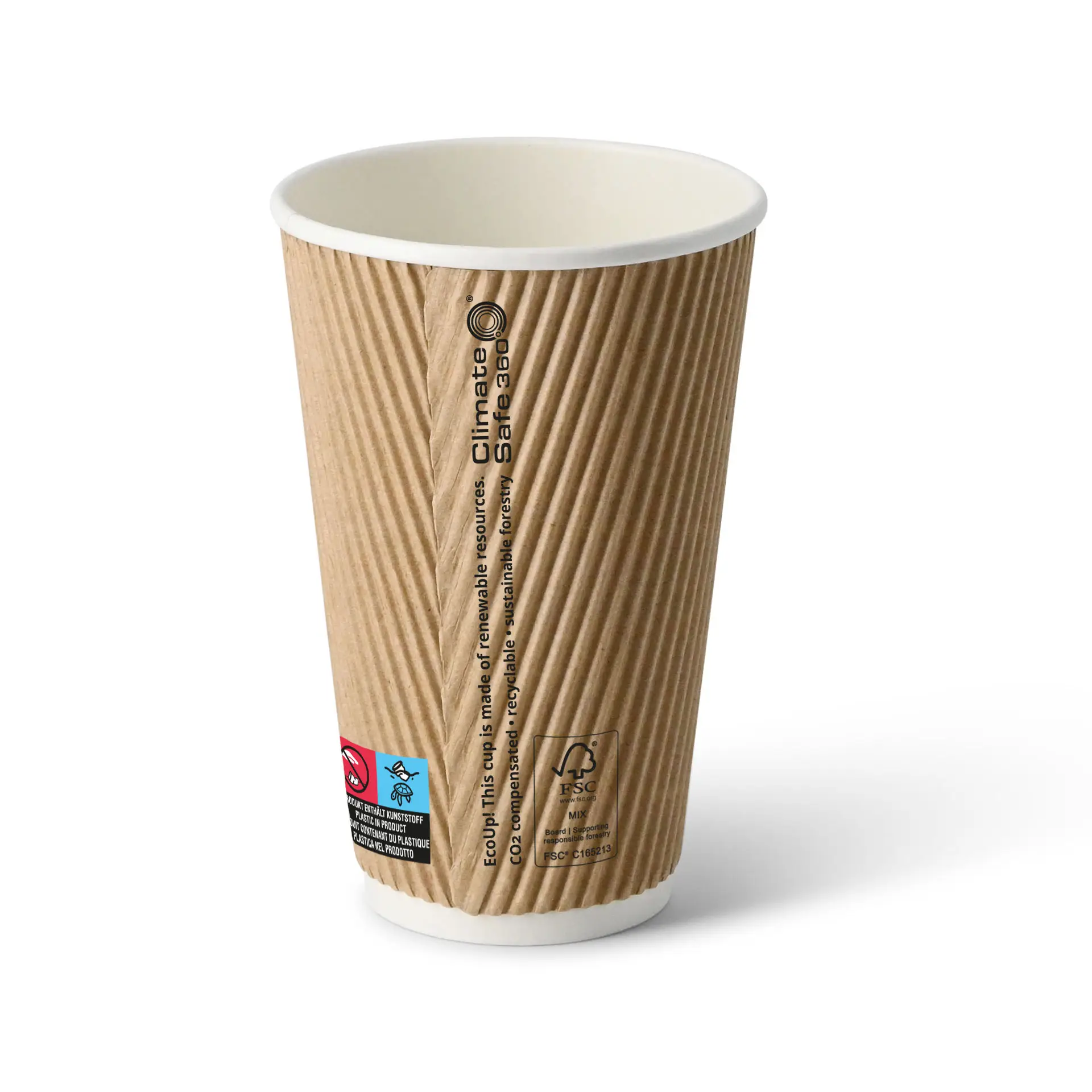 16 oz Take away coffee cups (coated) / Ripple cups, Ø 80 mm, brown, inner white