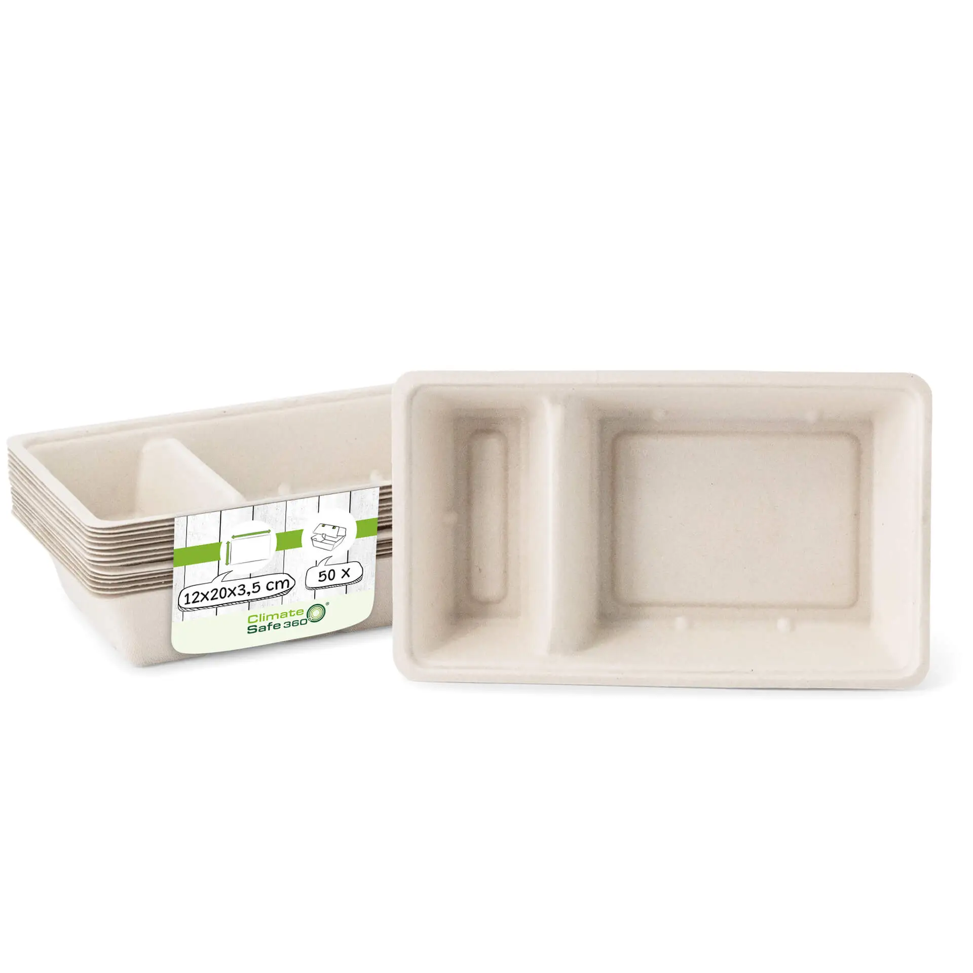 Sugarcane-fries-trays, 2 compartments, 12 x 20 x 3,5 cm