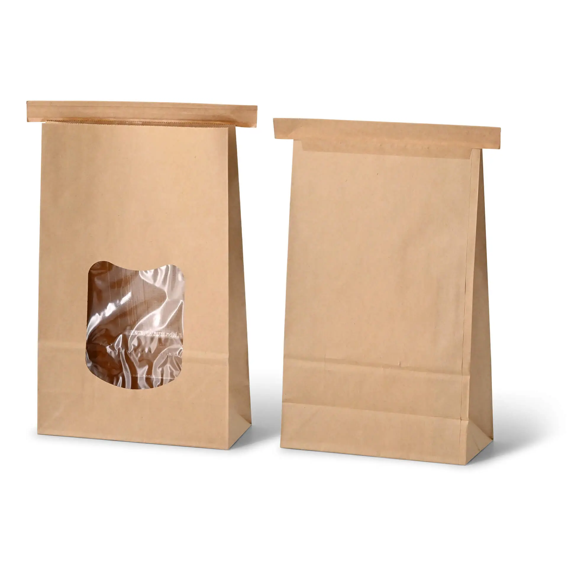 Block bottom bags with window L, 15.5 x 7 x 24 cm, PP-foil, brown, tin tie, kraft paper