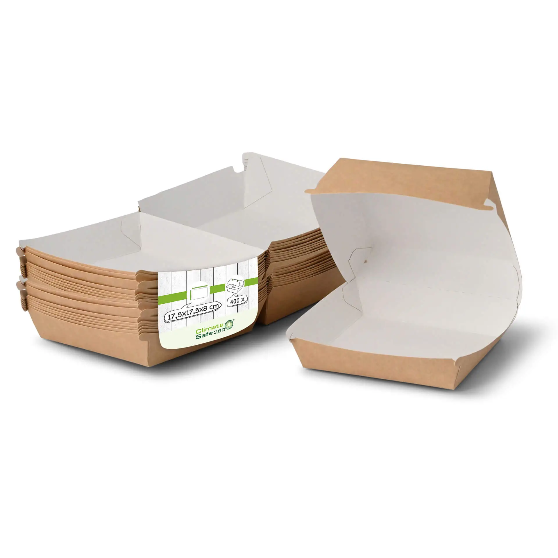 Takeaway burger boxes 14.5 x 14.5 x 8 cm, kraft-white