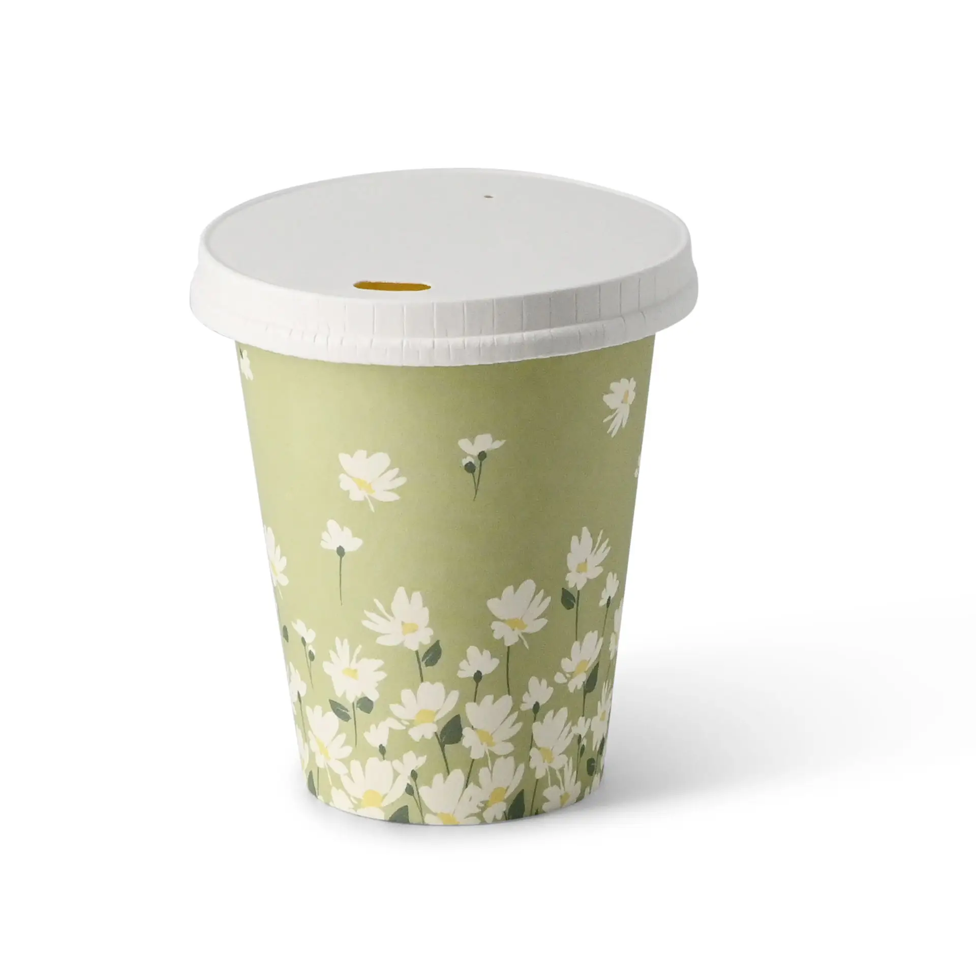 8 oz Paper cups spring 'Daisies' single wall, Ø 80 mm, green