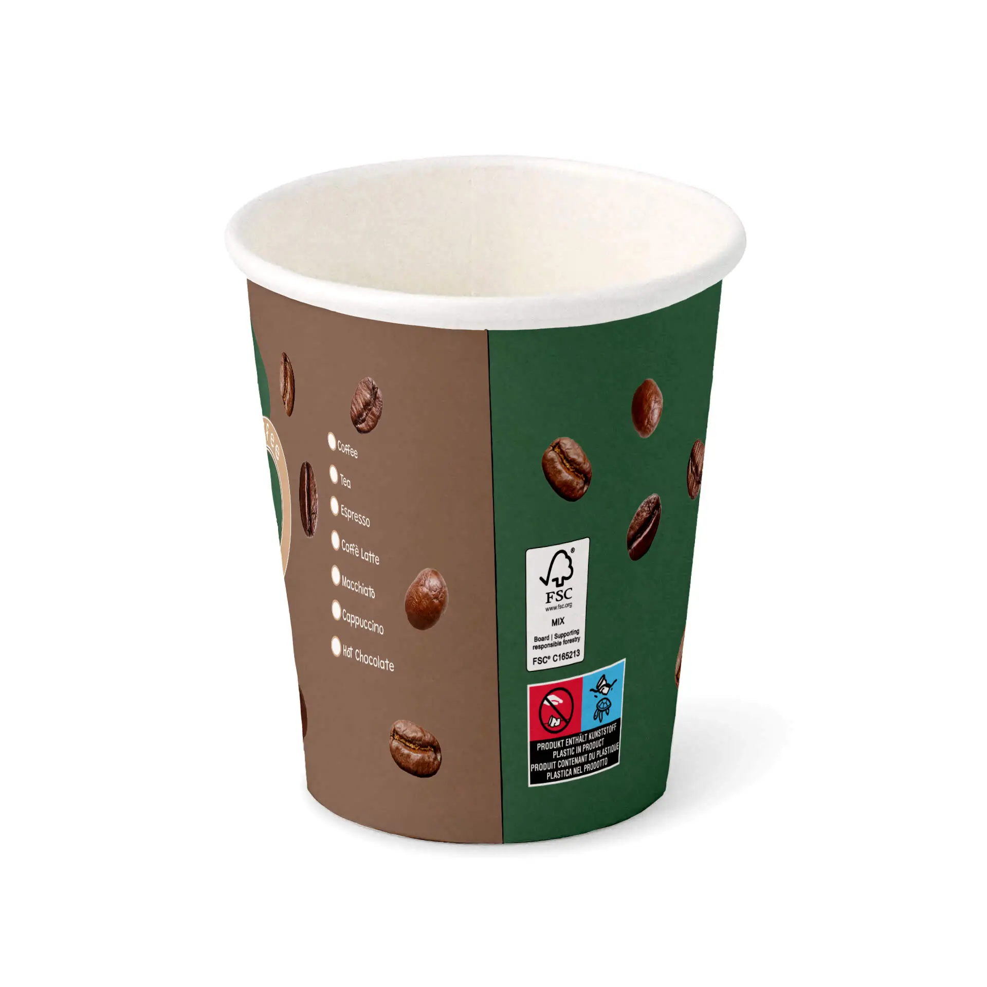 8 oz Printed take away coffee cups, Ø 80 mm, white