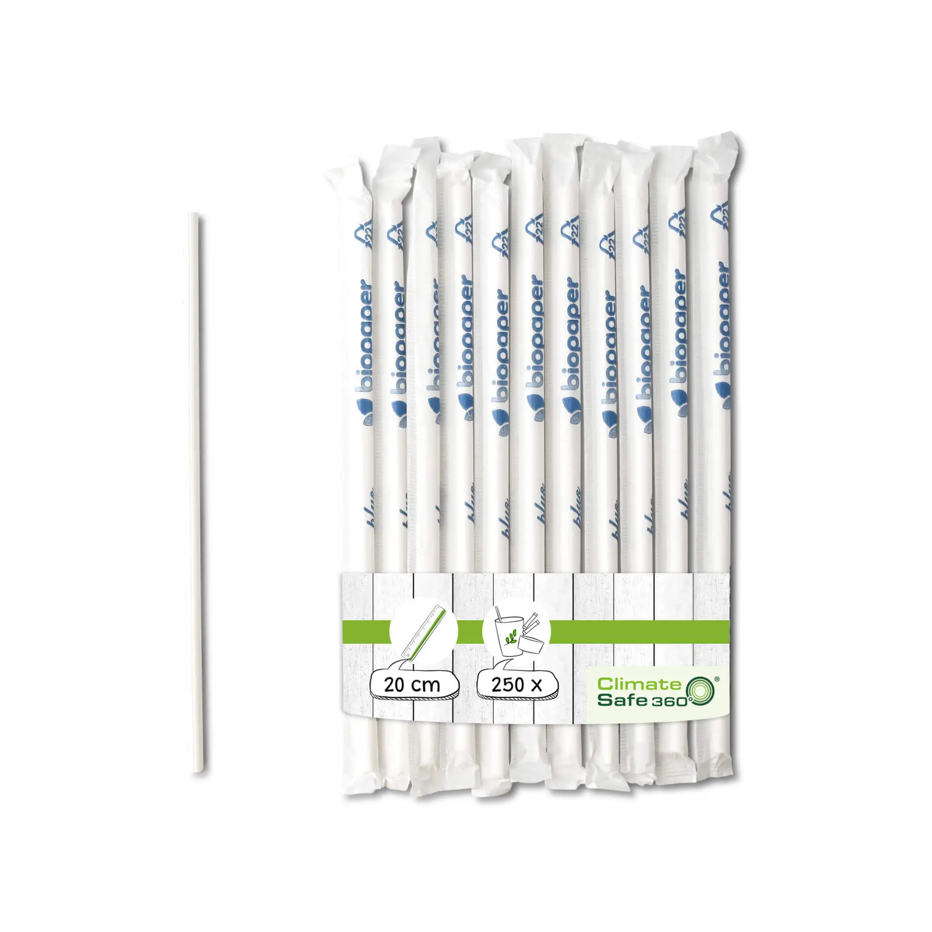 20 cm, Ø 0.5 cm Paper-straws, white, vertical splice, wrapped