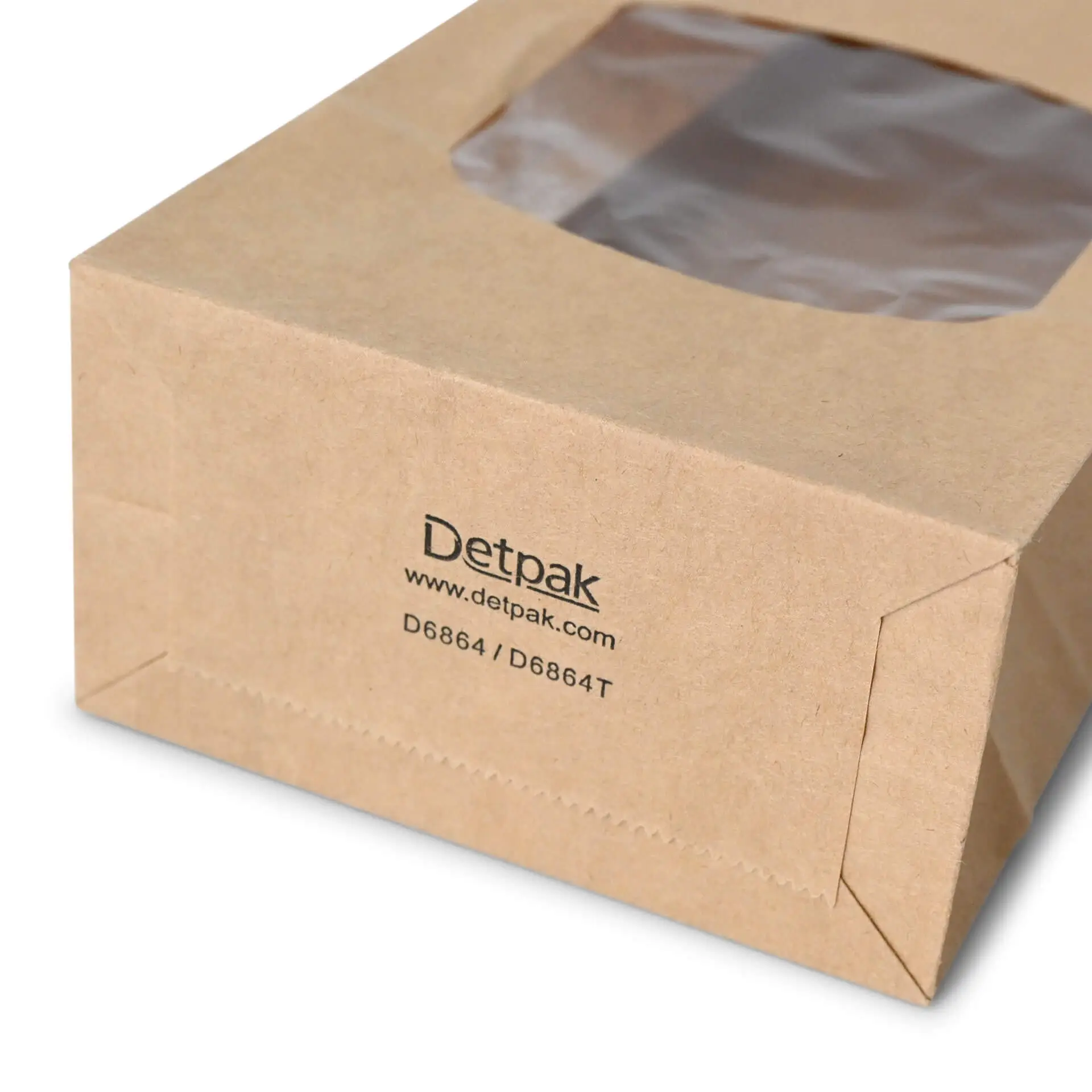 Block bottom bags with window S, 9 x 4.5 x 27.5 cm, PP-foil, brown, tin tie, kraft paper