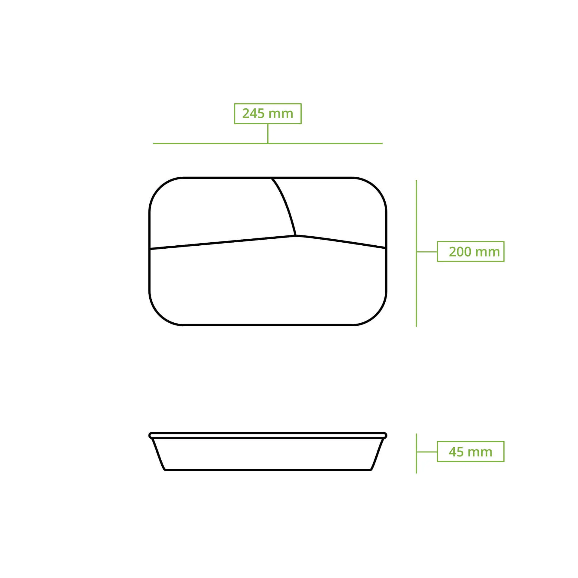 Reusable meal container "merways Box" 24.5 x 20 x 4.5 cm, 3 compartments, HP4/3, spinach green / dark green