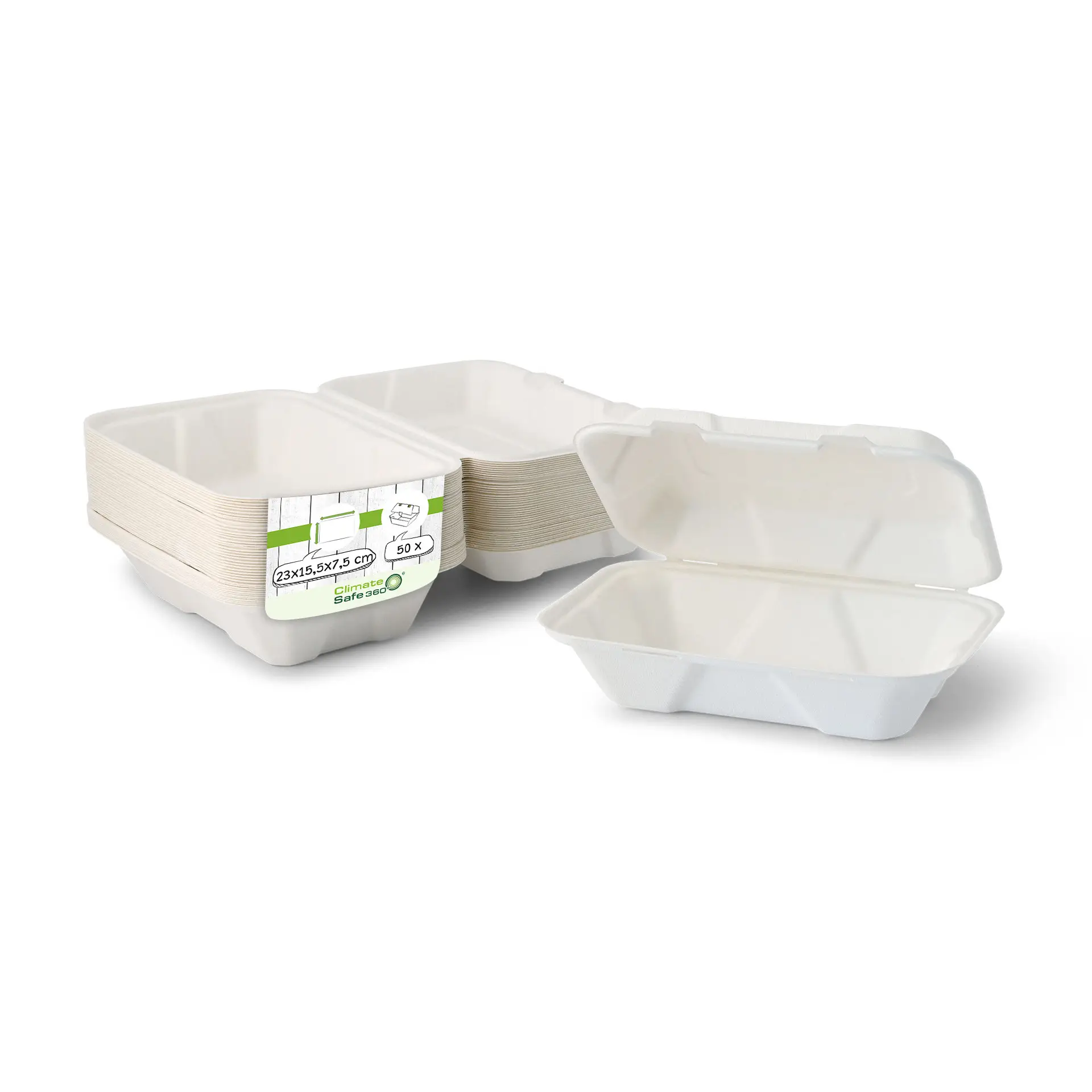 Sugarcane-containers 23 x 15.5 x 7.5 cm, hinged-lid, rectangular