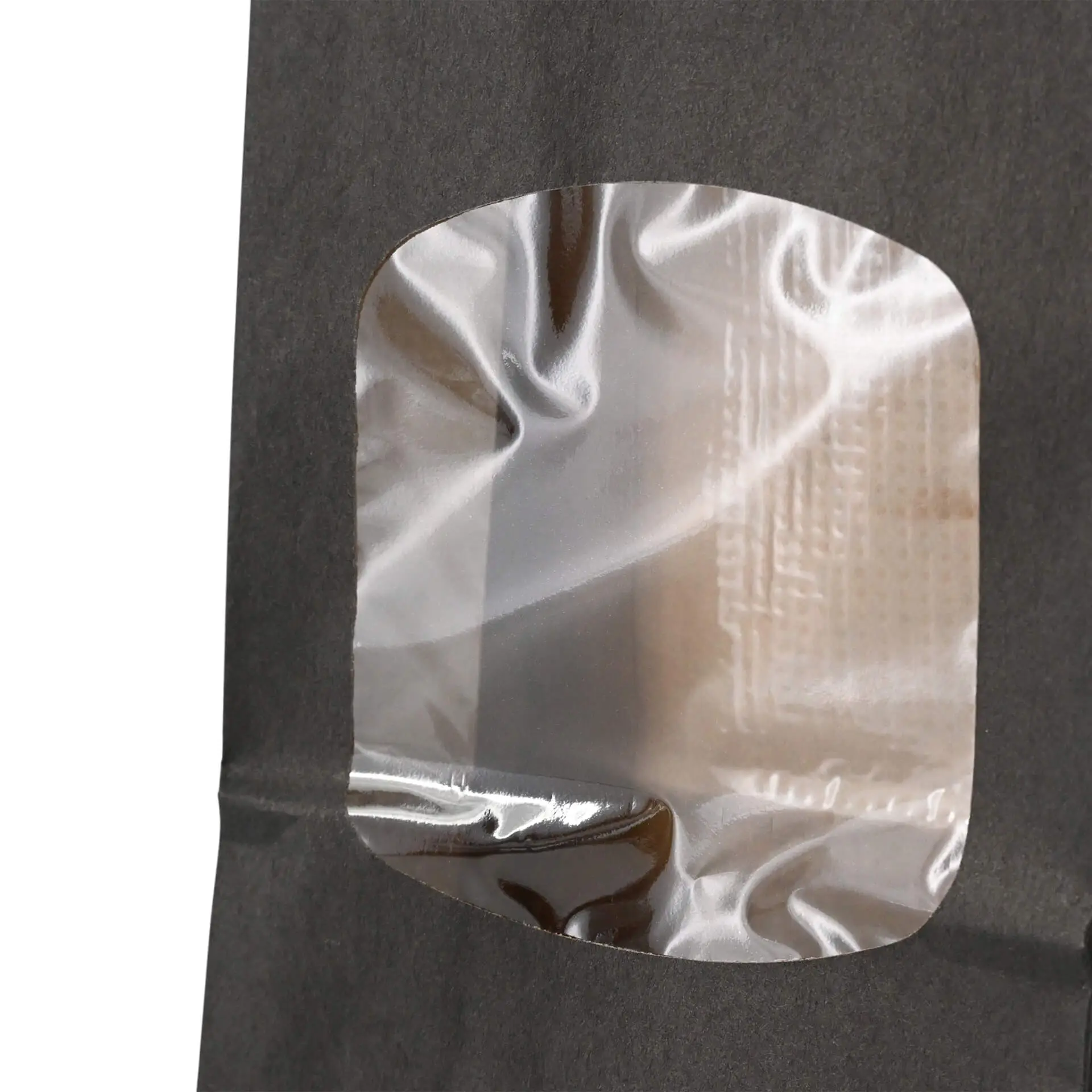 Block bottom bags with window S, 9 x 4.5 x 26 cm, PP-foil, black, tin tie, kraft paper