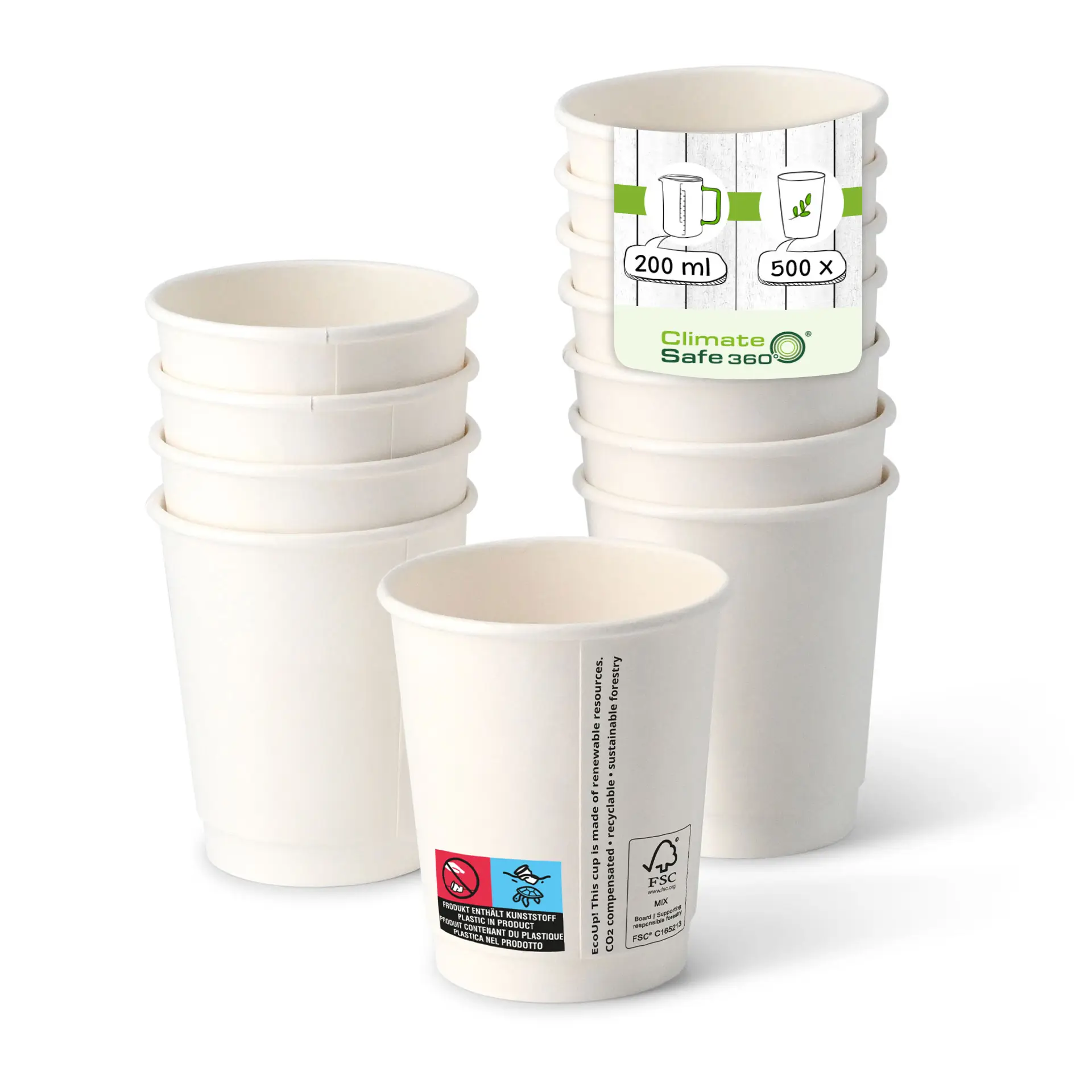 8 oz Take away coffee cups (coated), double-walled, Ø 80 mm, white