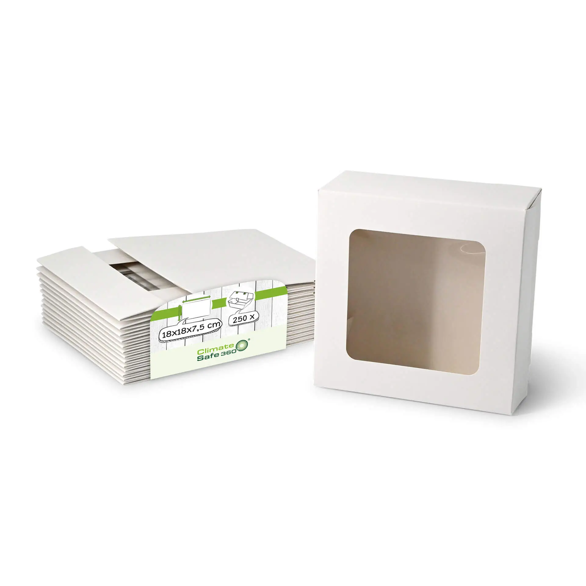 Pastry boxes 18 x 18 x 7.5 cm, cellulose window, white