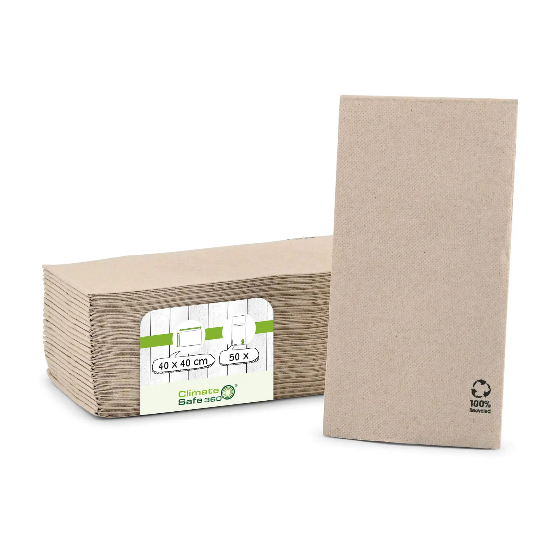 Napkins made of recycled paper (Premium) 40 x 40 cm, 2-ply, 1/8 fold, unbleached