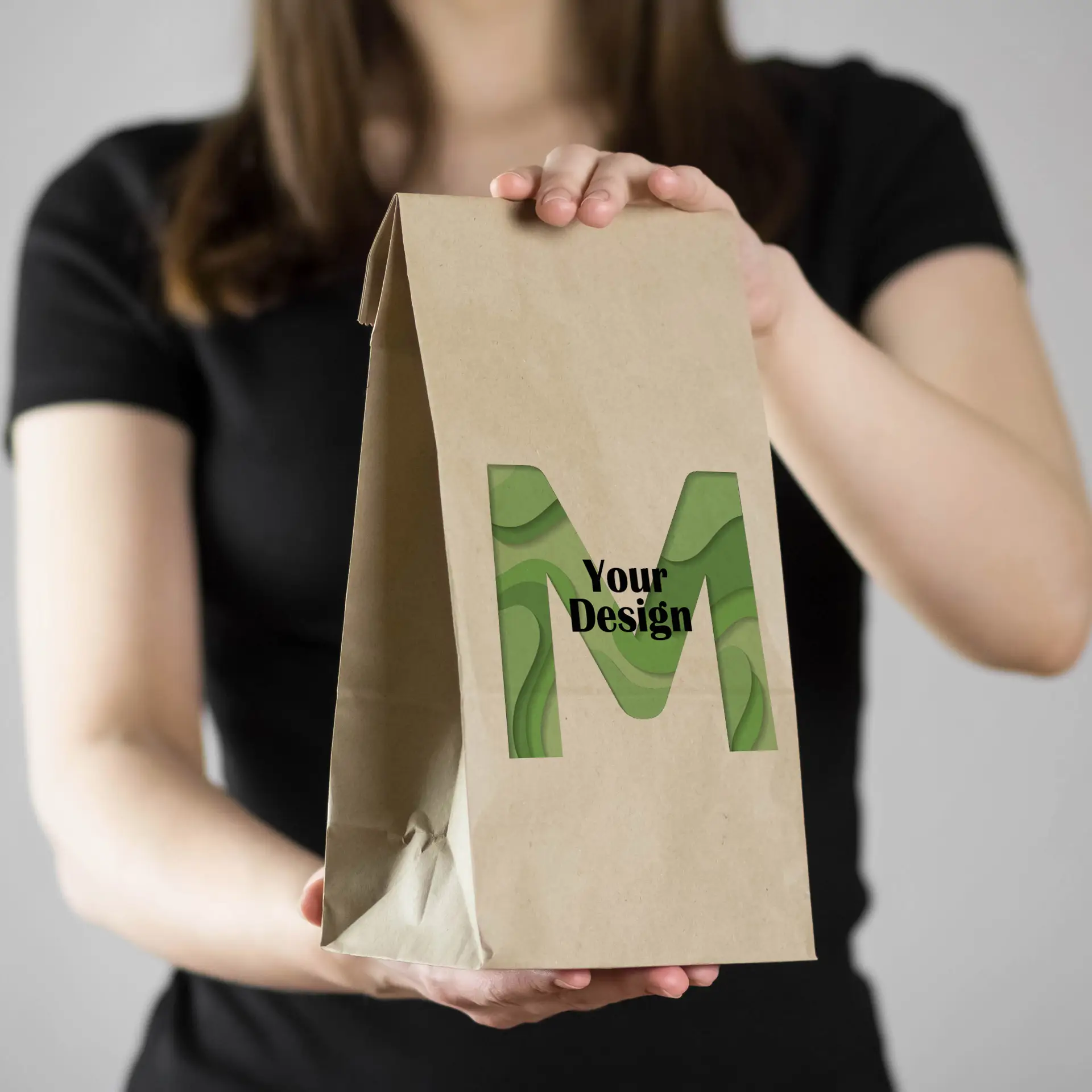 Paper bag custom printing M 22 x 12 x 36 cm, kraft