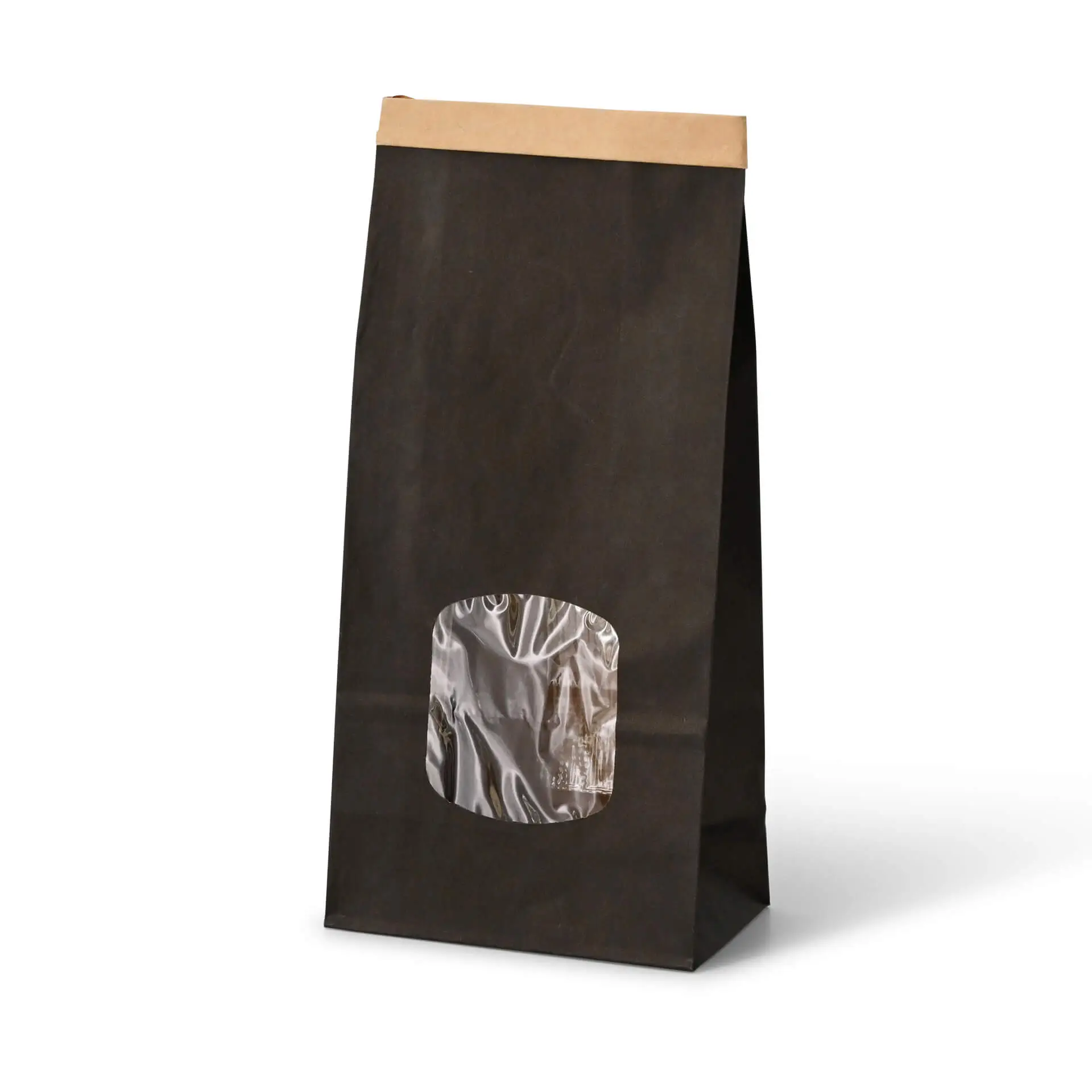 Block bottom bags M, 11.5 x 7 x 24.5 cm, PP-foil, black, tin tie, kraft paper