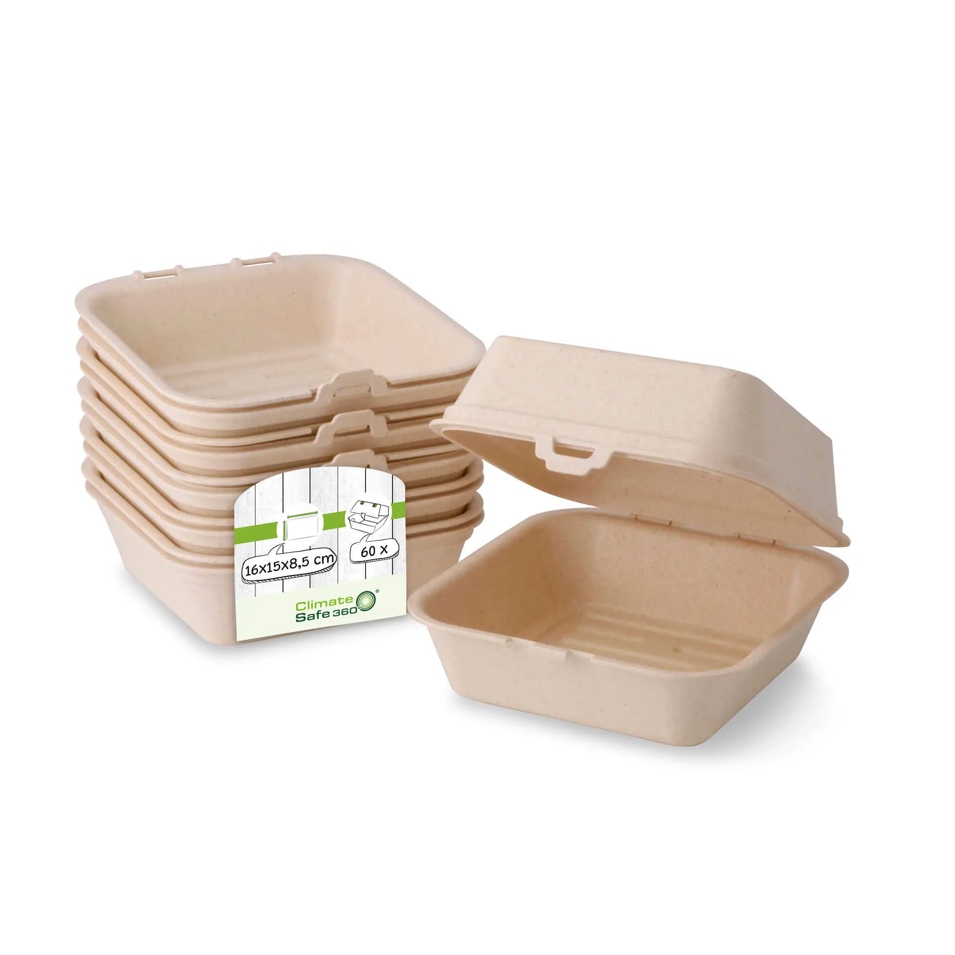 Reusable burger boxes "merways Box" 16 x 15 x 8.5 cm, cashew / creamy white