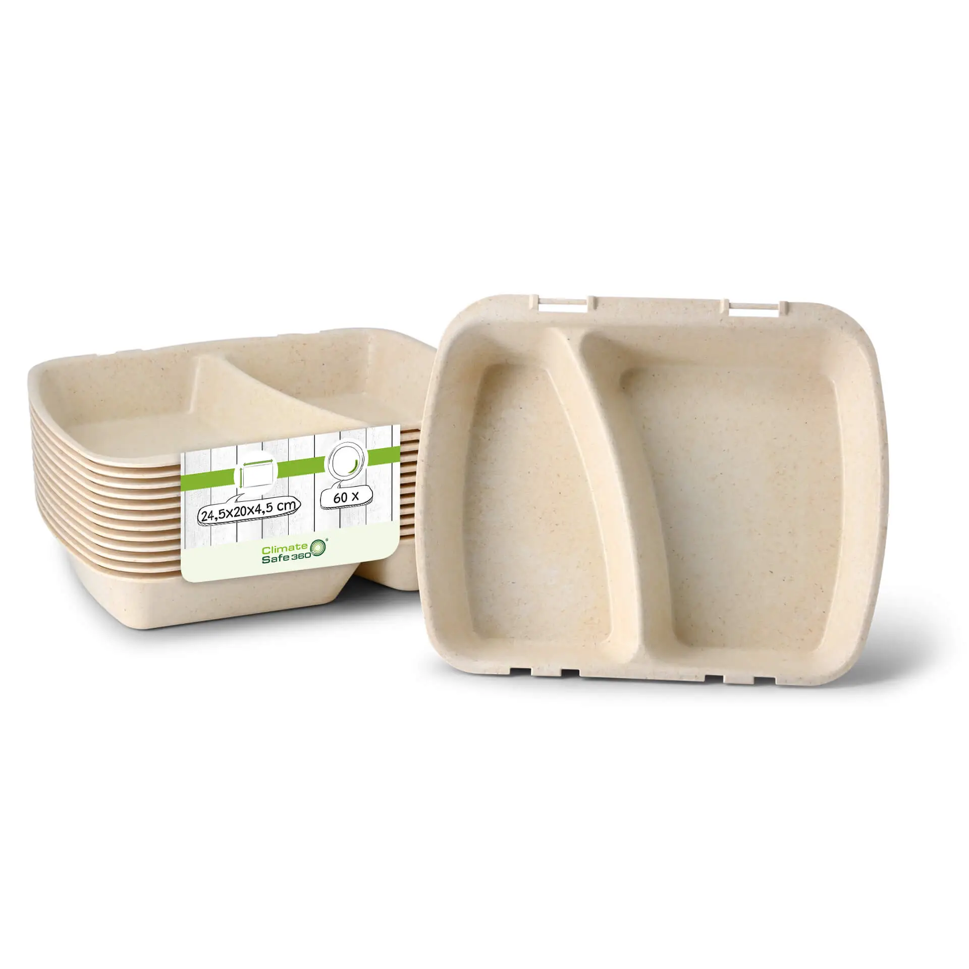 Reusable meal containers "merways Box" 24.5 x 20 x 4.5 cm, 2 compartments, HP4/2, cashew / creamy white