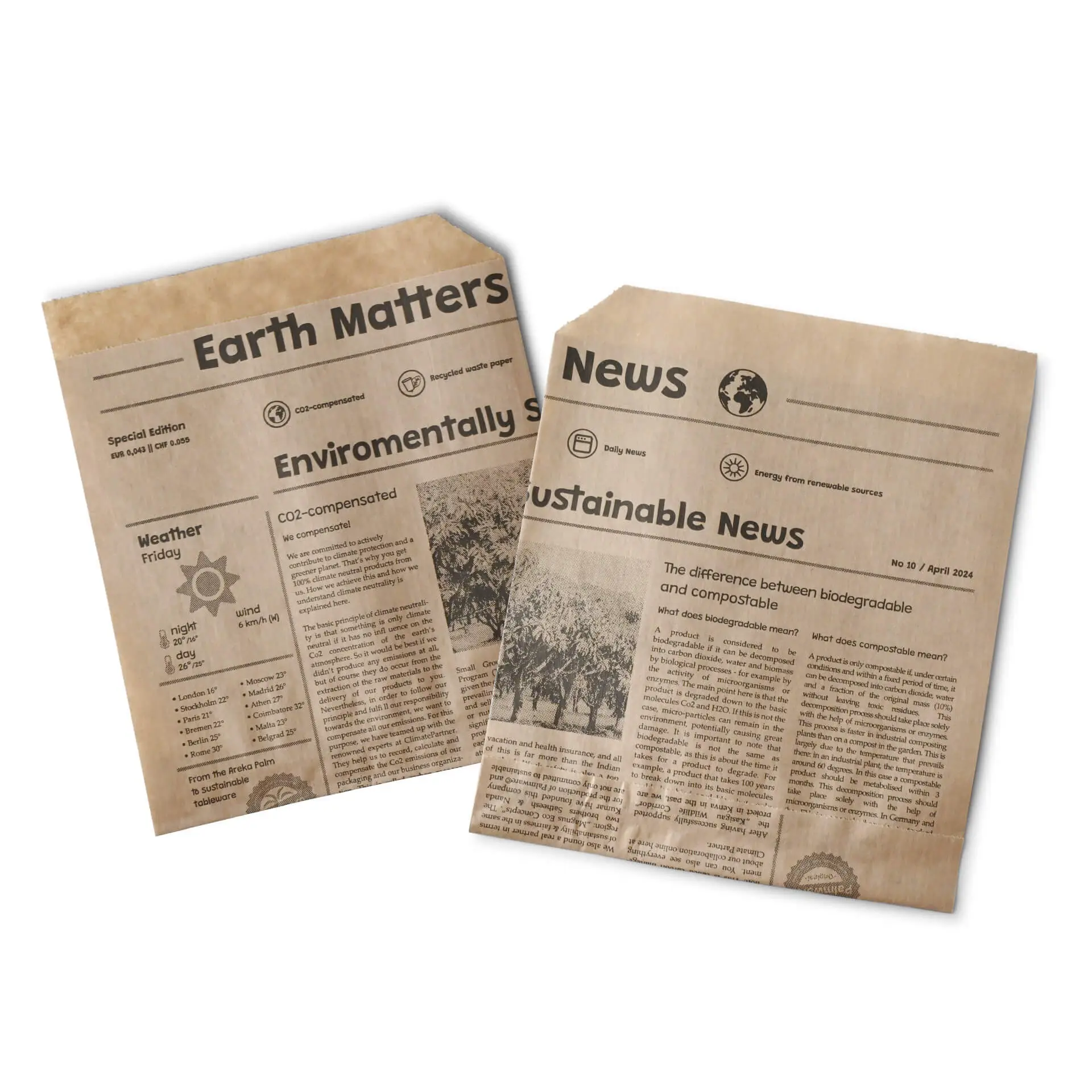 Paper burger bags 16 x 16 cm, newspaper look, kraft