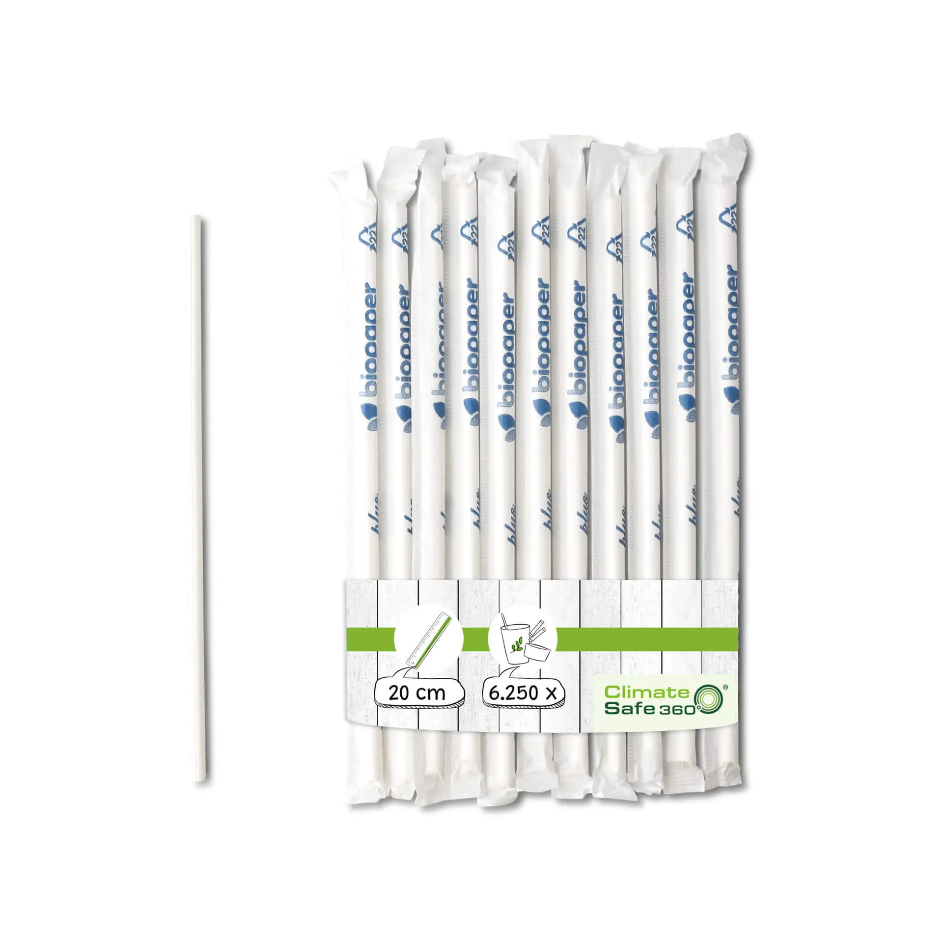 20 cm, Ø 0.5 cm Paper-straws, white, vertical splice, wrapped